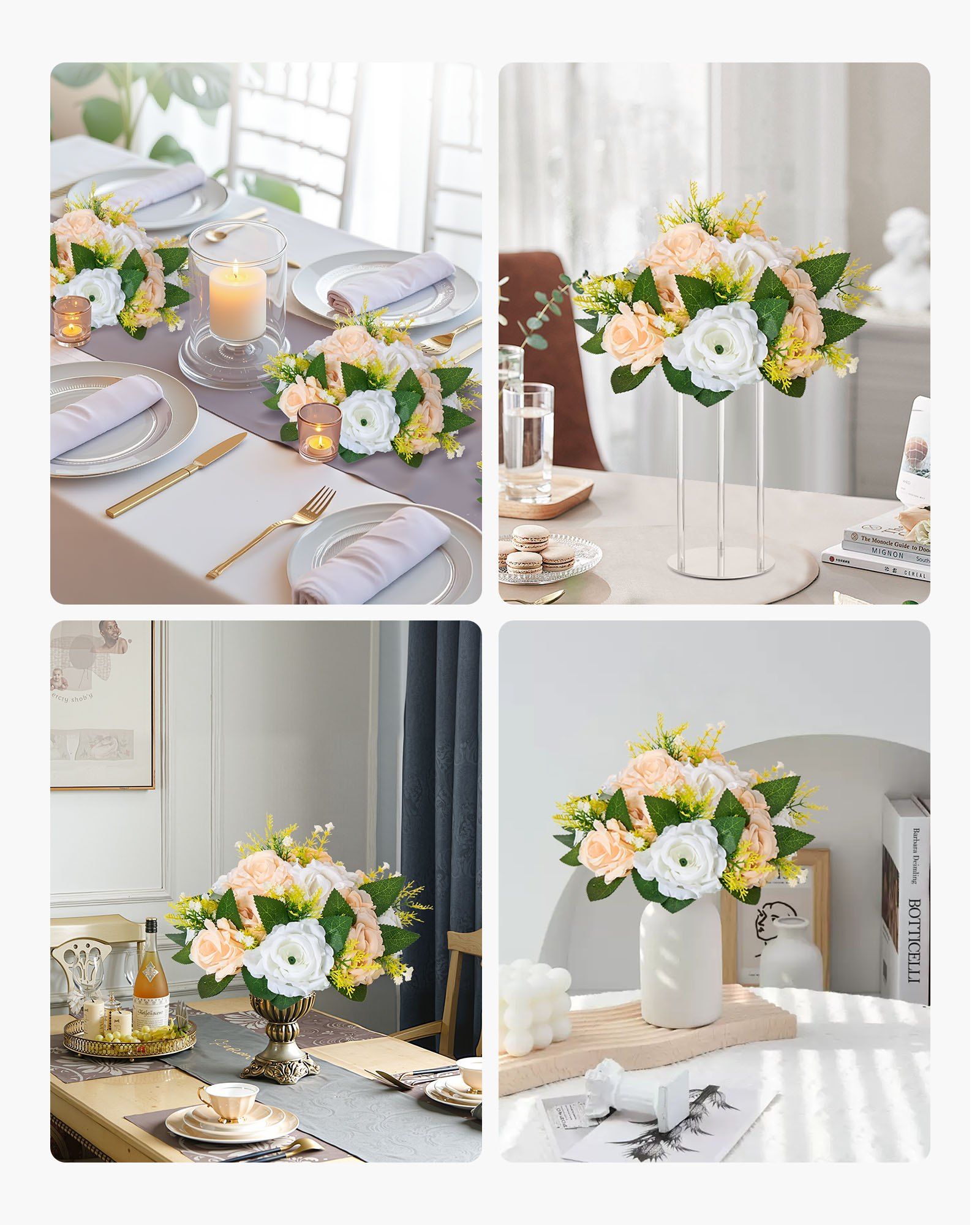 Flower Ball Arrangement Bouquet 10 PCS, 240 mm Diameter Artificial Flower Balls Wedding Table Centerpieces, Rose Arrangements for Wedding Centerpiece Home Decoration, Champagne & White Roses - Image 7