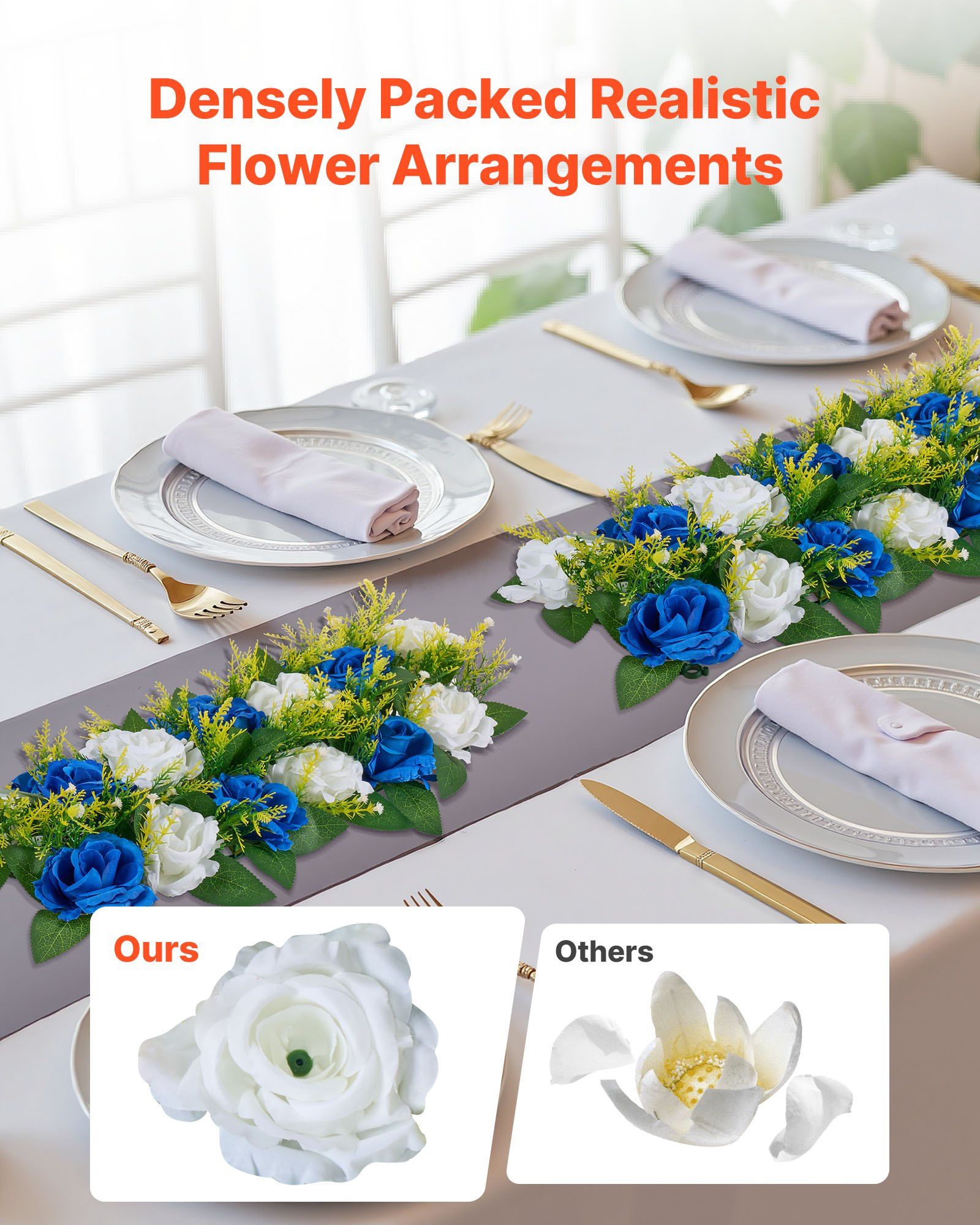 Flower Ball Arrangement Bouquet 10 PCS, 500 x 220 mm Artificial Flower Balls Wedding Table Centerpieces, Faux Rose Arrangements for Wedding Centerpiece Home Decoration, Blue and White Roses - Image 2