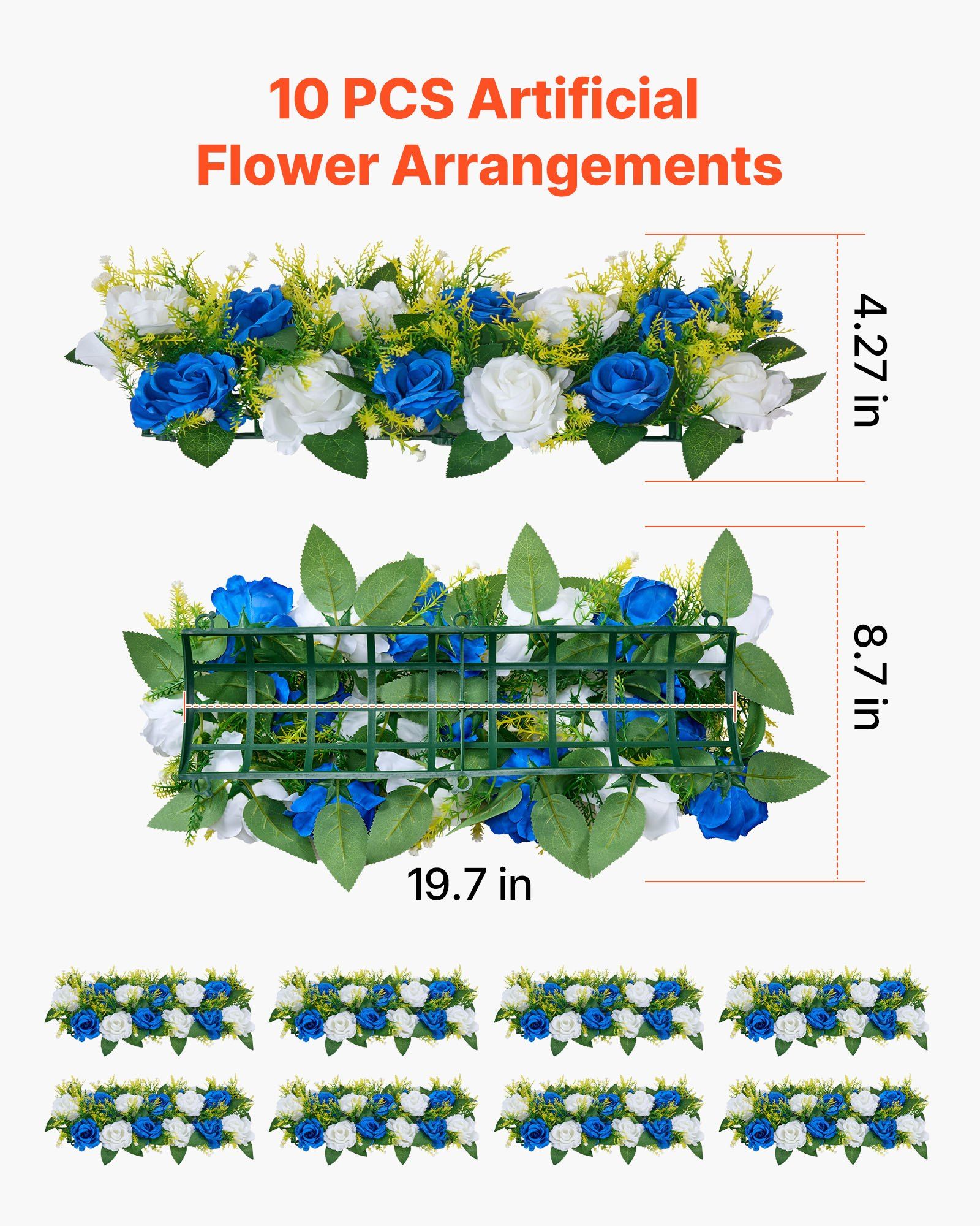 Flower Ball Arrangement Bouquet 10 PCS, 500 x 220 mm Artificial Flower Balls Wedding Table Centerpieces, Faux Rose Arrangements for Wedding Centerpiece Home Decoration, Blue and White Roses - Image 3