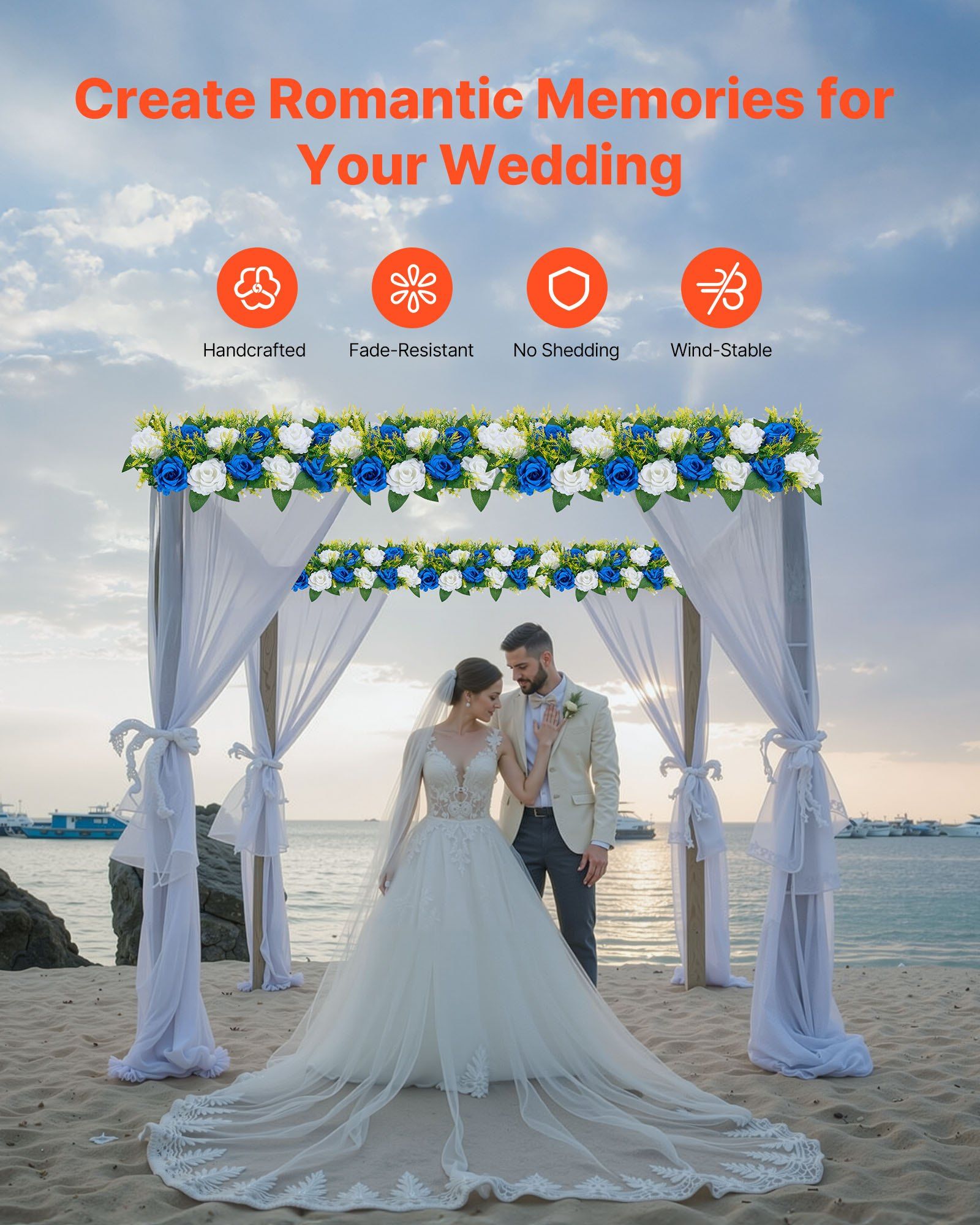 Flower Ball Arrangement Bouquet 10 PCS, 500 x 220 mm Artificial Flower Balls Wedding Table Centerpieces, Faux Rose Arrangements for Wedding Centerpiece Home Decoration, Blue and White Roses - Image 6