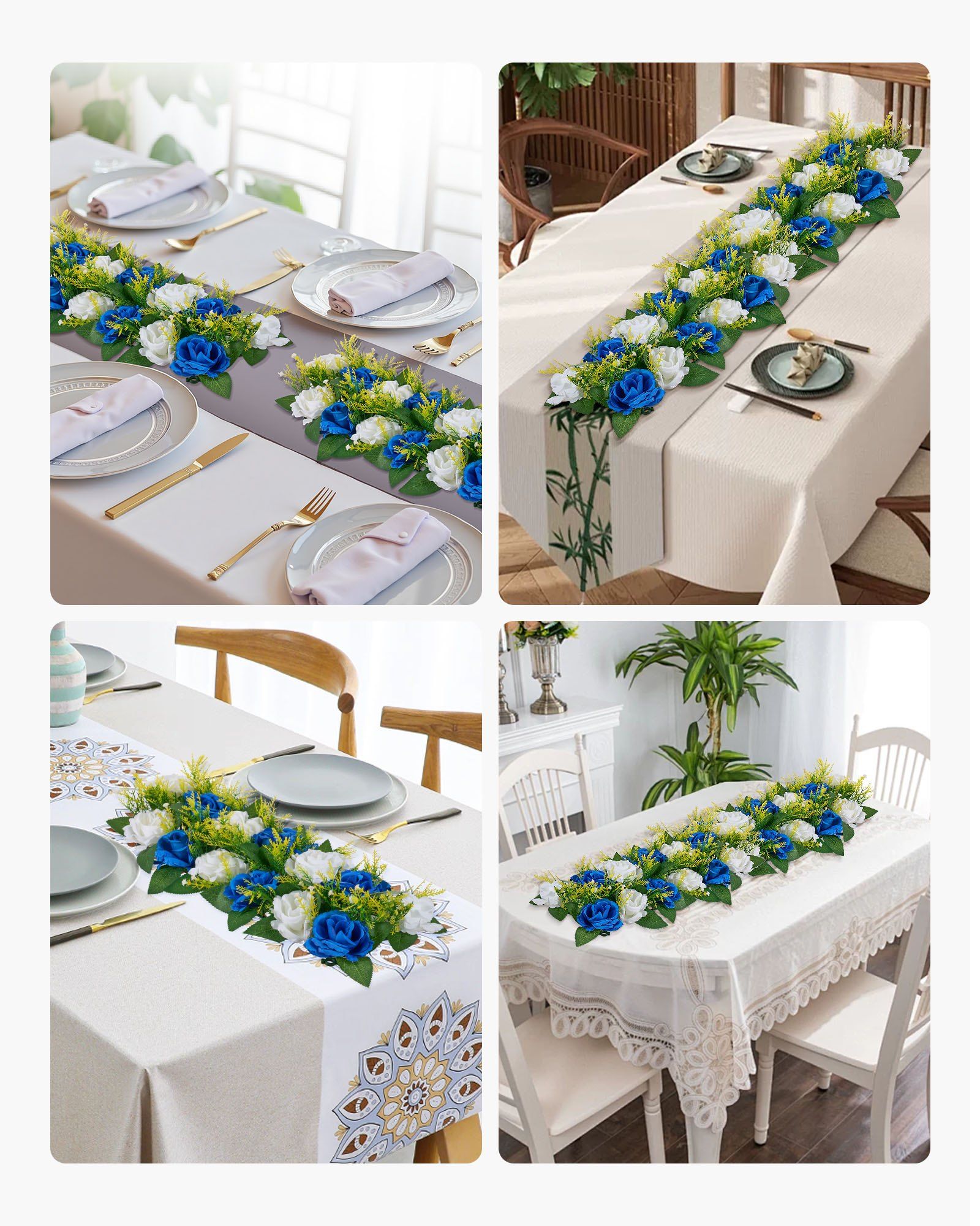 Flower Ball Arrangement Bouquet 10 PCS, 500 x 220 mm Artificial Flower Balls Wedding Table Centerpieces, Faux Rose Arrangements for Wedding Centerpiece Home Decoration, Blue and White Roses - Image 7