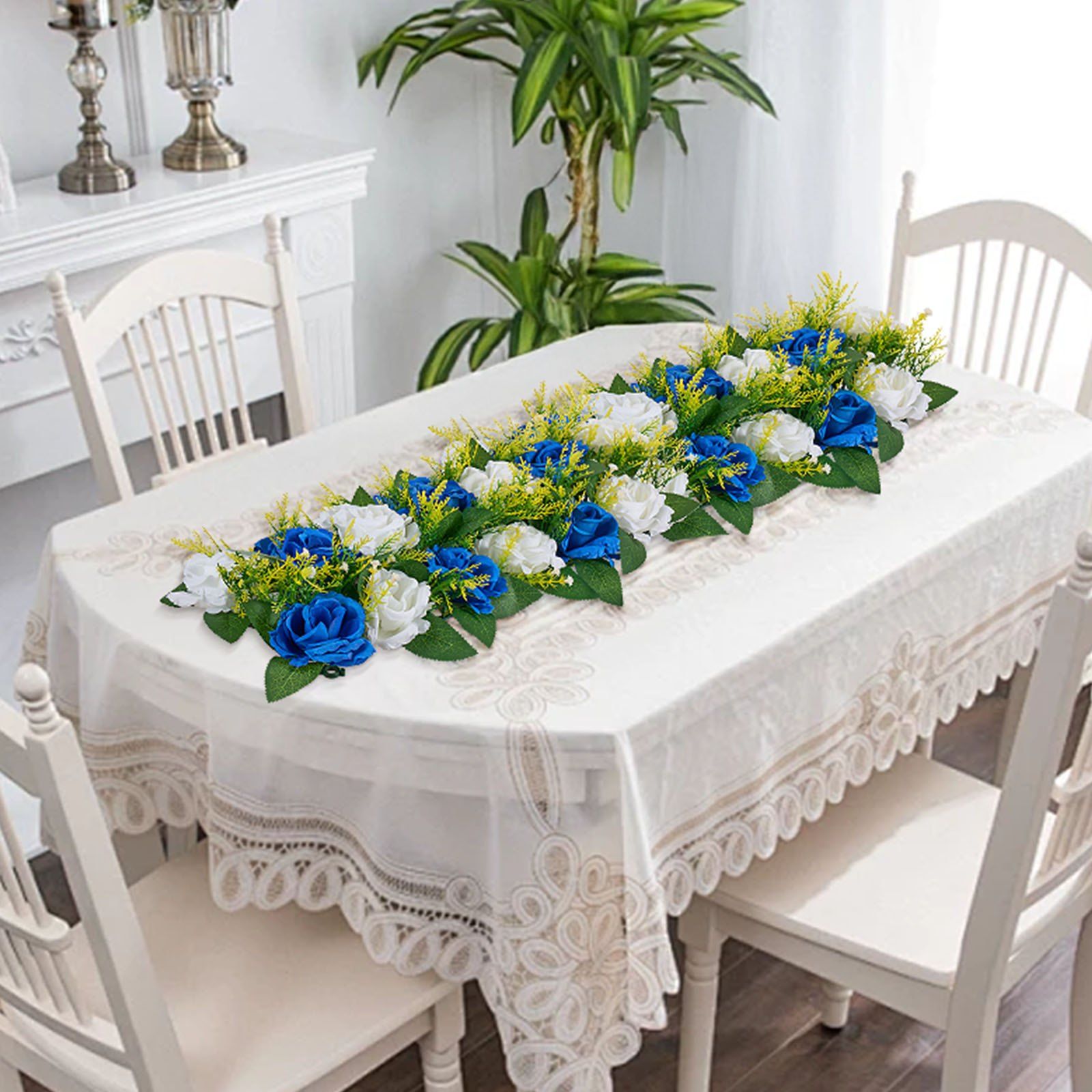 Flower Ball Arrangement Bouquet 10 PCS, 500 x 220 mm Artificial Flower Balls Wedding Table Centerpieces, Faux Rose Arrangements for Wedding Centerpiece Home Decoration, Blue and White Roses - Image 8