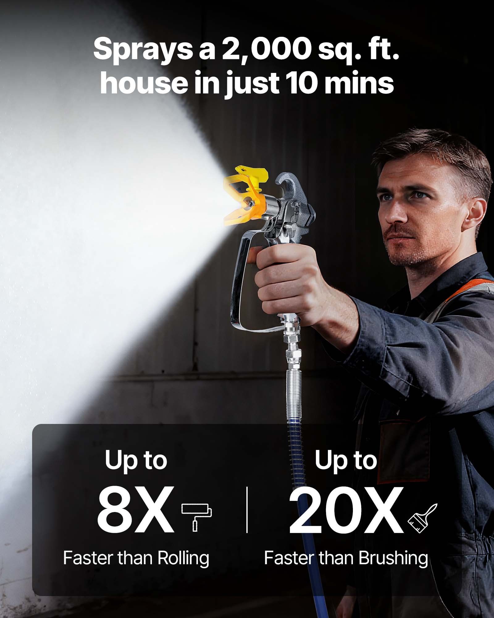 Stand Airless Paint Sprayer, 1500W, 3300PSI High Pressure Airless Sprayer with Cart, Cleaning Brush, Hose, Extension Rod, Nozzles, Electric Spray Paint Machine for Large Apartments, Buildings - Image 5