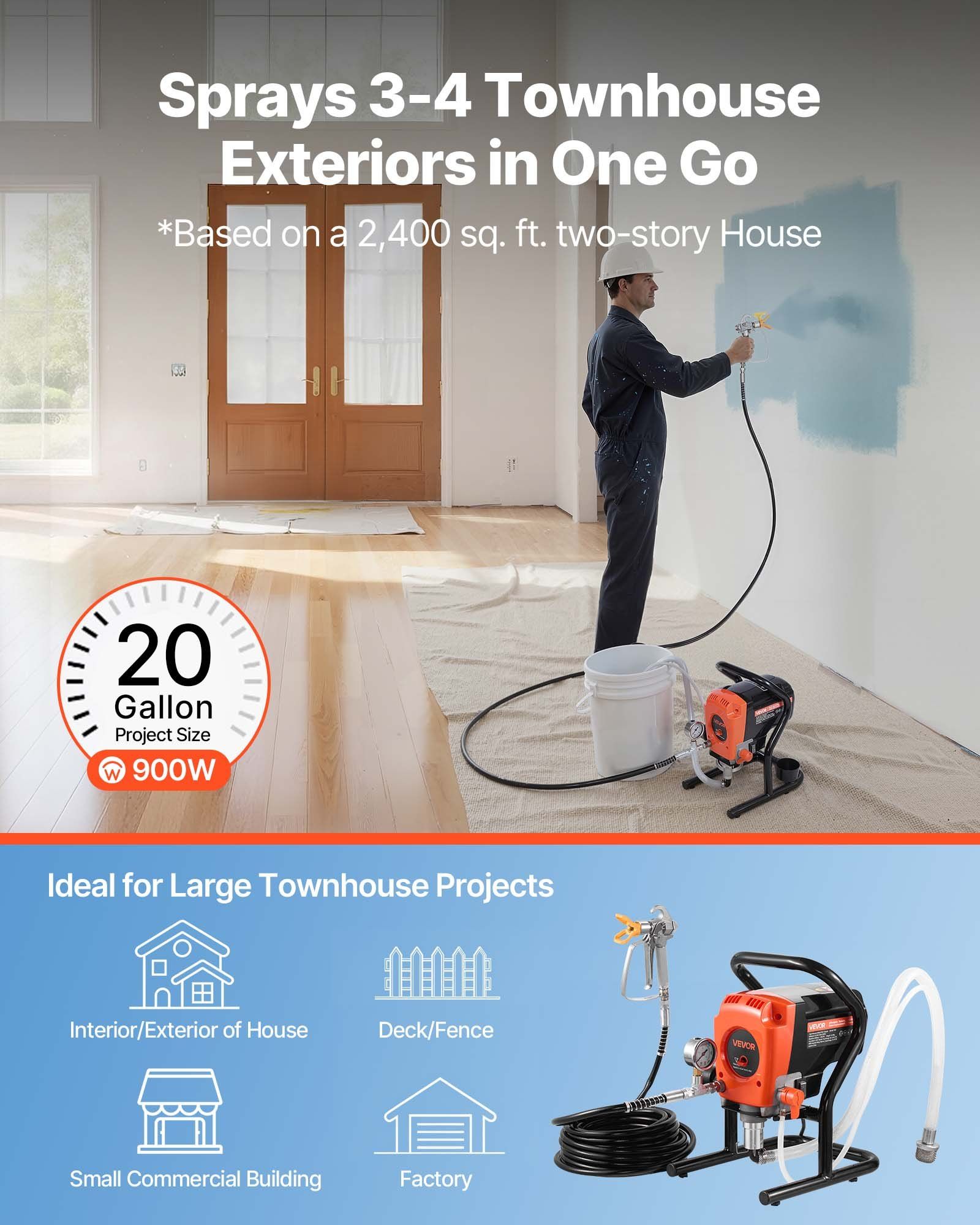 Stand Airless Paint Sprayer, 900W, 3300PSI High Pressure Airless Sprayer, Cleaning Brush, Hose, Extension Rod, Nozzles, Electric Spray Paint Machine for Interior or Exterior of House, Fence - Image 2