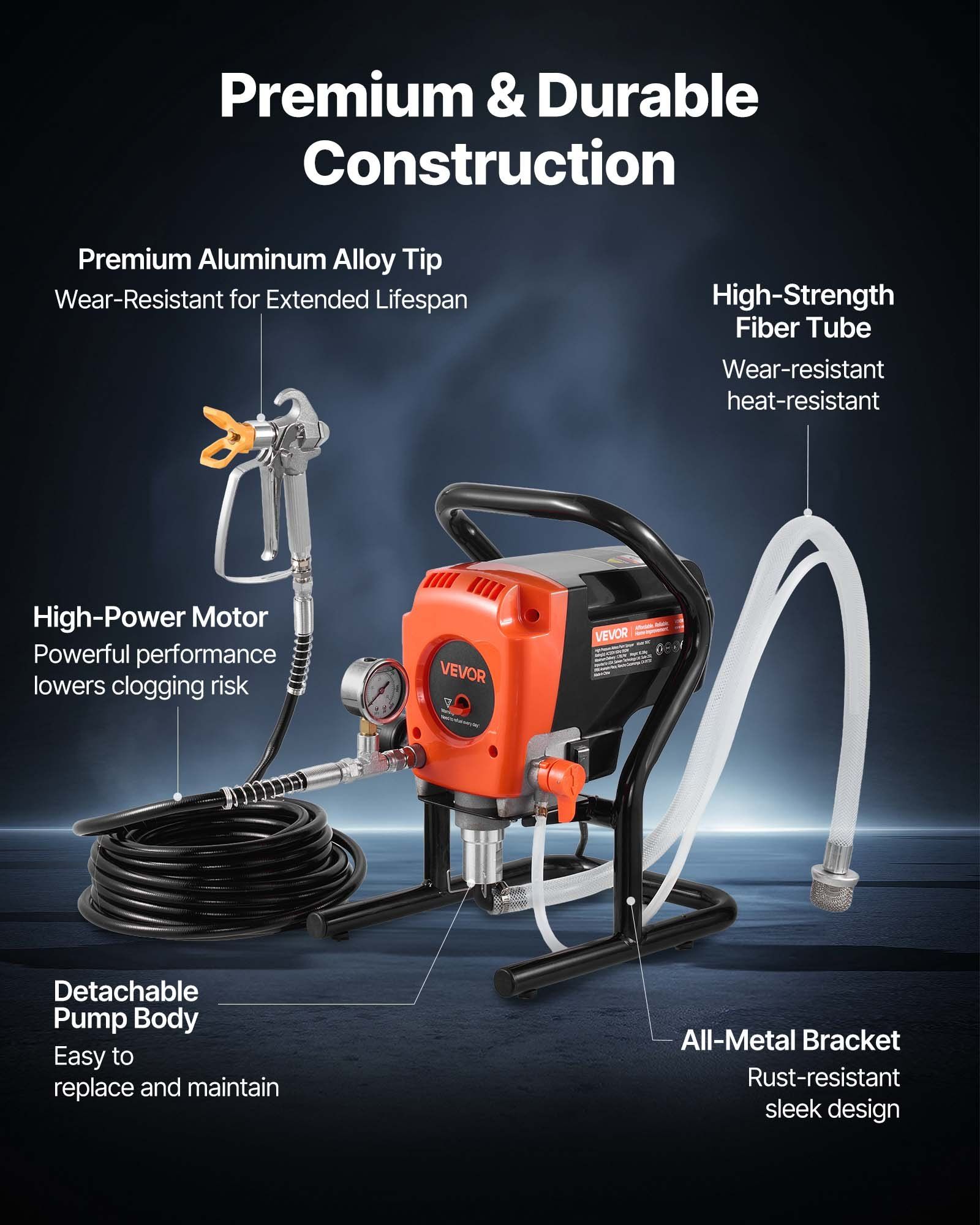 Stand Airless Paint Sprayer, 900W, 3300PSI High Pressure Airless Sprayer, Cleaning Brush, Hose, Extension Rod, Nozzles, Electric Spray Paint Machine for Interior or Exterior of House, Fence - Image 5