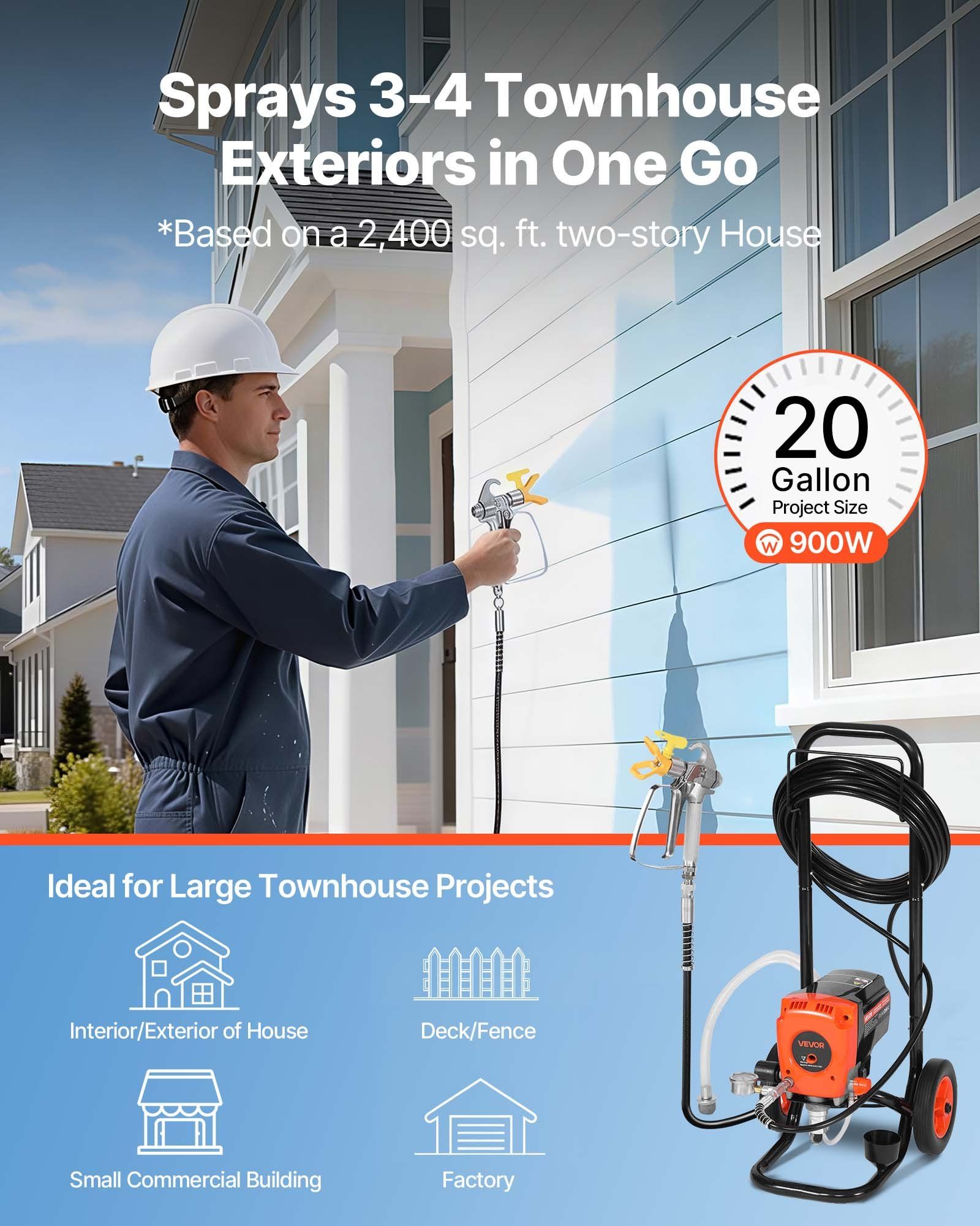 Stand Airless Paint Sprayer, 950W, 3300PSI High Pressure Airless Sprayer with Cart, Cleaning Brush, Hose, Extension Rod, Nozzles, Electric Spray Paint Machine for Interior or Exterior of House - Image 2