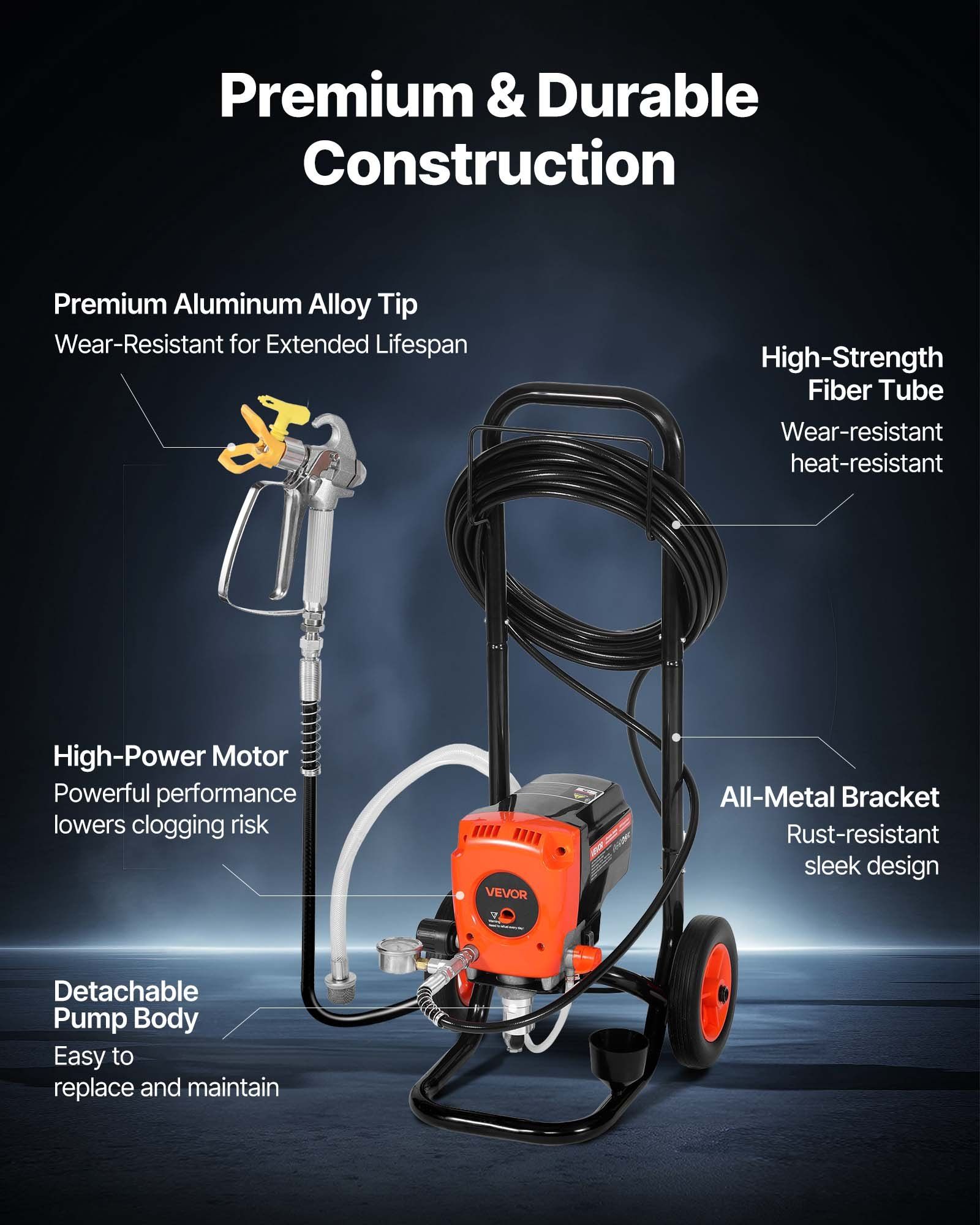 Stand Airless Paint Sprayer, 950W, 3300PSI High Pressure Airless Sprayer with Cart, Cleaning Brush, Hose, Extension Rod, Nozzles, Electric Spray Paint Machine for Interior or Exterior of House - Image 5