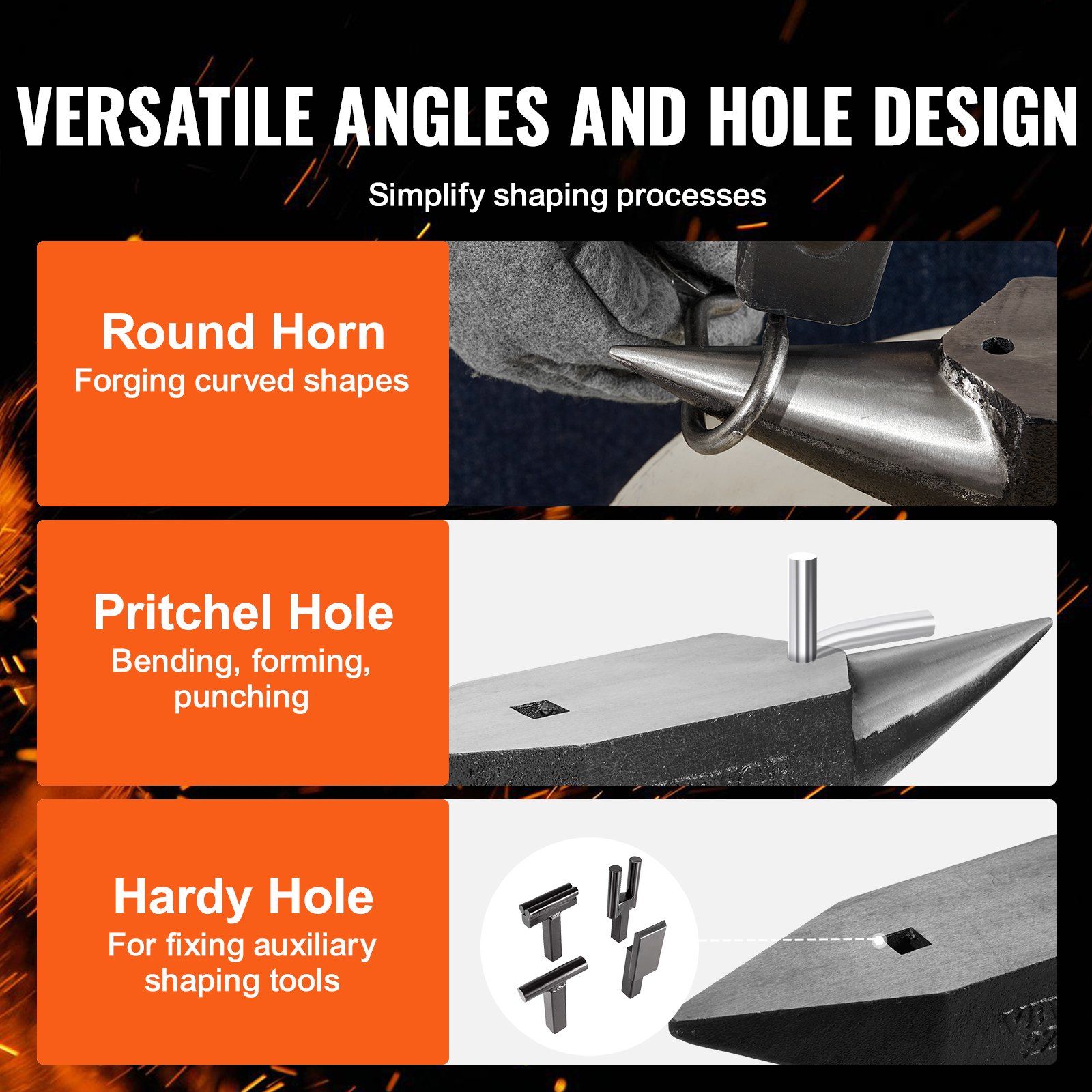 Single Horn Anvil, 22Lbs Cast Steel Anvil, High Hardness Rugged Round Horn Anvil Blacksmith, Large Countertop and Stable Base, with Round and Square Hole, Metalsmith Tool for Bending and Shaping - Image 4