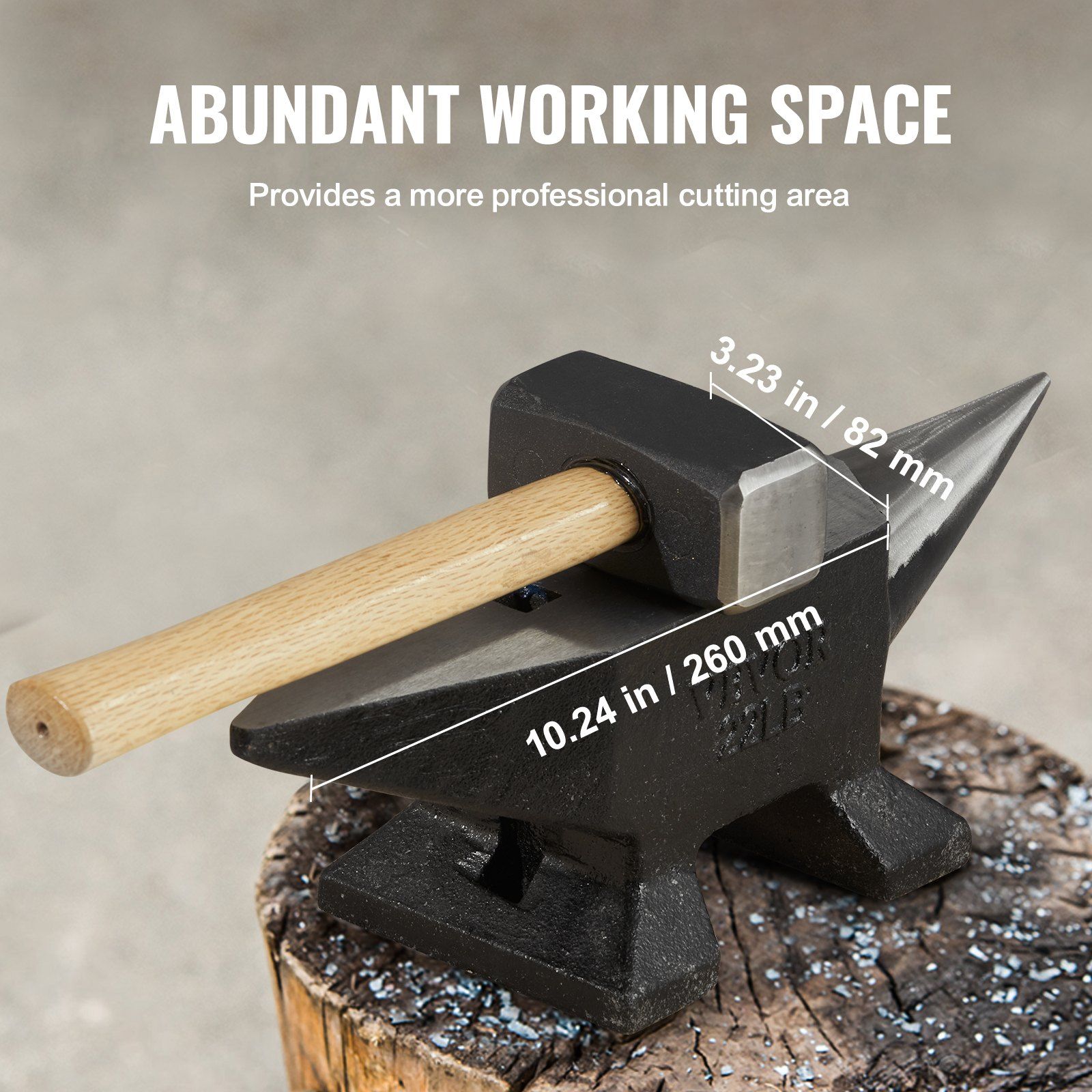 Single Horn Anvil, 22Lbs Cast Steel Anvil, High Hardness Rugged Round Horn Anvil Blacksmith, Large Countertop and Stable Base, with Round and Square Hole, Metalsmith Tool for Bending and Shaping - Image 5