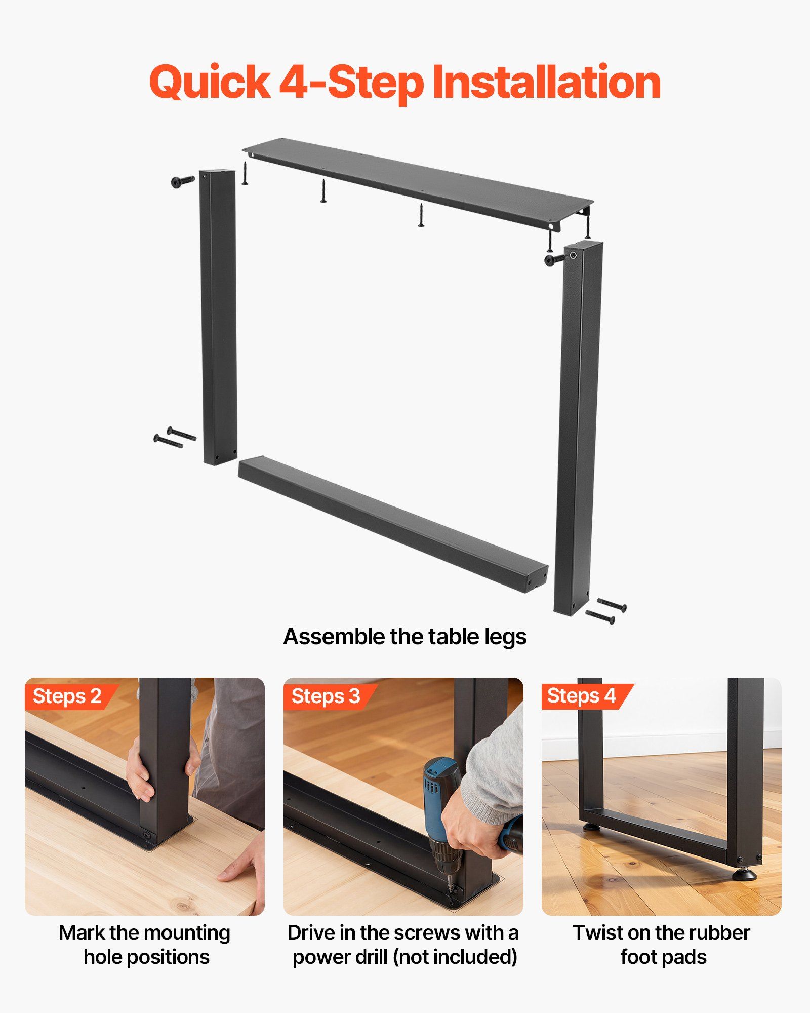 Table Legs, 750 x 900 mm (H x W) Square Steel Furniture Legs, Modular Design, Easy Assembly, 1000 kg Max Load Heavy Duty, for Home Office Desk, Workbenches, Dinner Bar Tables, Set of 2, Black - Image 6
