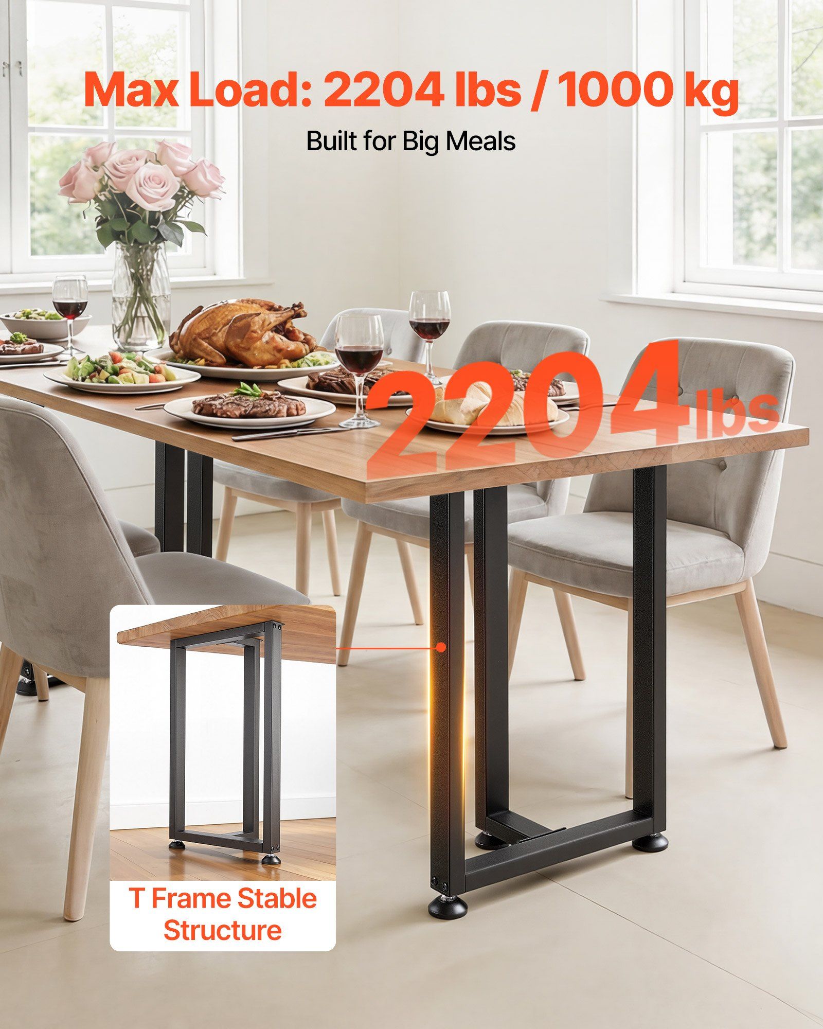 Table Legs, 740 x 450 mm (H x W) Square T Shape Steel Furniture Legs, Modular Design, Easy Assembly, 1000 kg Max Load Heavy Duty, for Home Office Desk, Dinner Table, Workbench, Set of 2, Black - Image 2