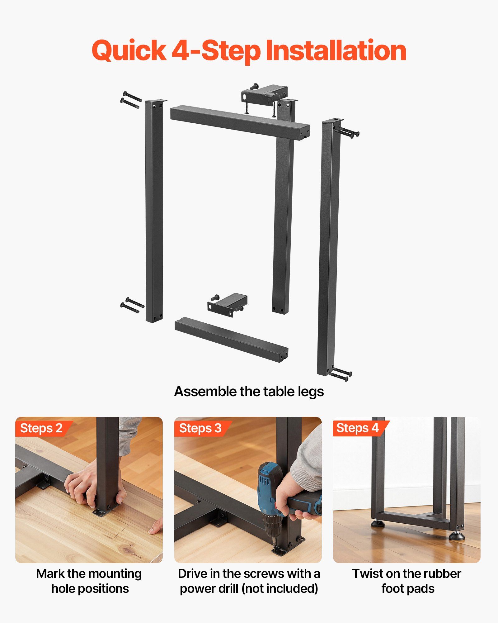 Table Legs, 740 x 450 mm (H x W) Square T Shape Steel Furniture Legs, Modular Design, Easy Assembly, 1000 kg Max Load Heavy Duty, for Home Office Desk, Dinner Table, Workbench, Set of 2, Black - Image 6