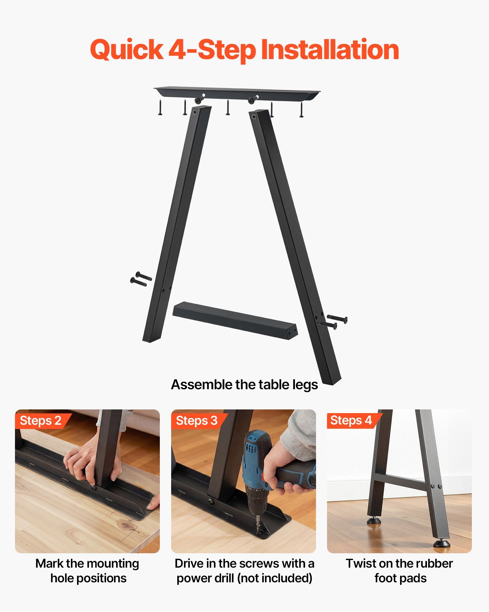 Table Legs, 740 x 550 mm (H x W) Trapezoid Steel Furniture Legs, Modular Design, Easy Assembly, 1000 kg Max Load Heavy Duty, for Home Office Desk, Coffee Dinner Bar Tables,Set of 2, Black - Image 6