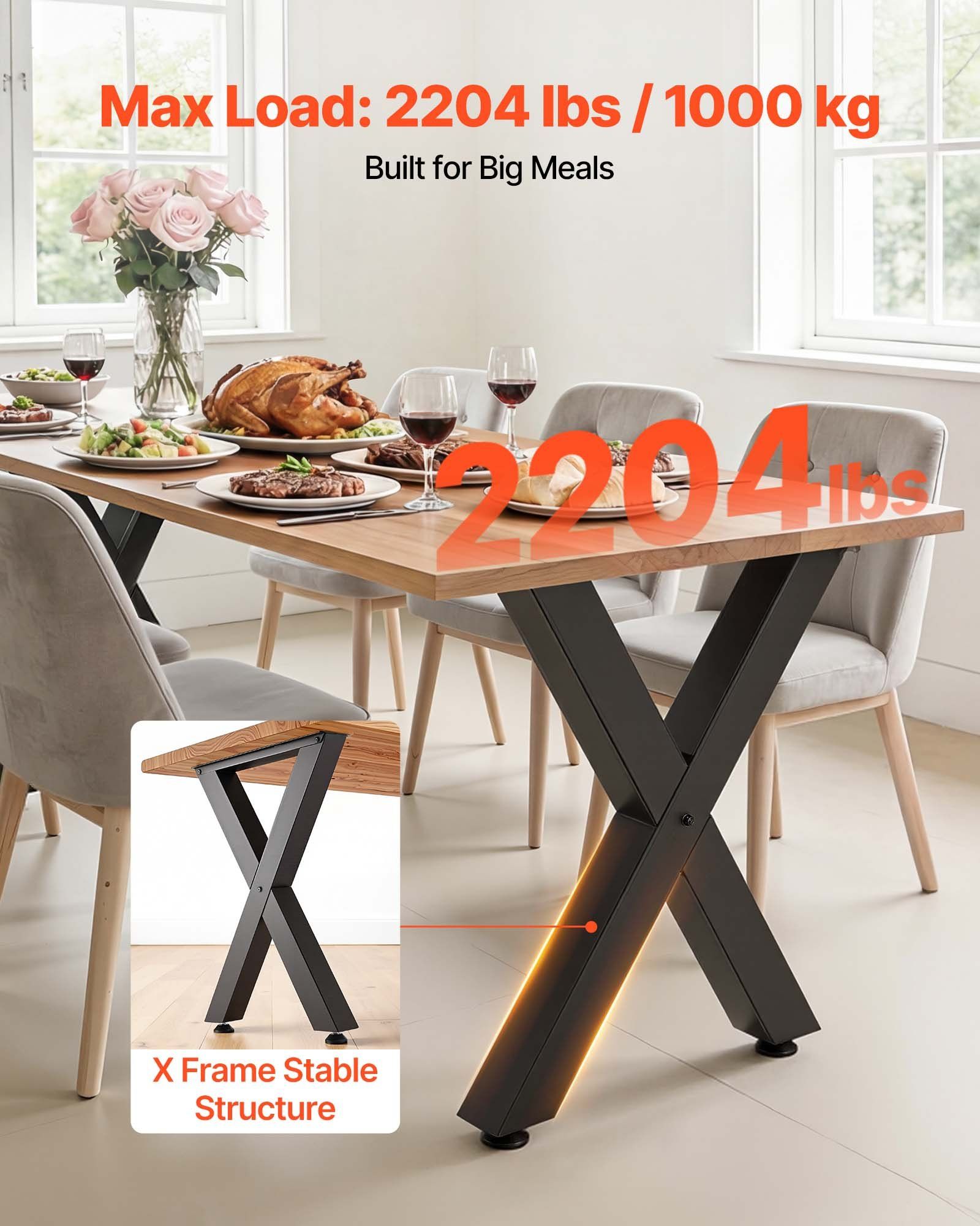 Table Legs, 750 x 600 mm (H x W) Steel Furniture Legs, Modular Design, Easy Assembly, 1000 kg Max Load Heavy Duty, for Home Office Desk, Coffee Dinner Bar Tables, Workbench,2 PCS, X Frame, Black - Image 2
