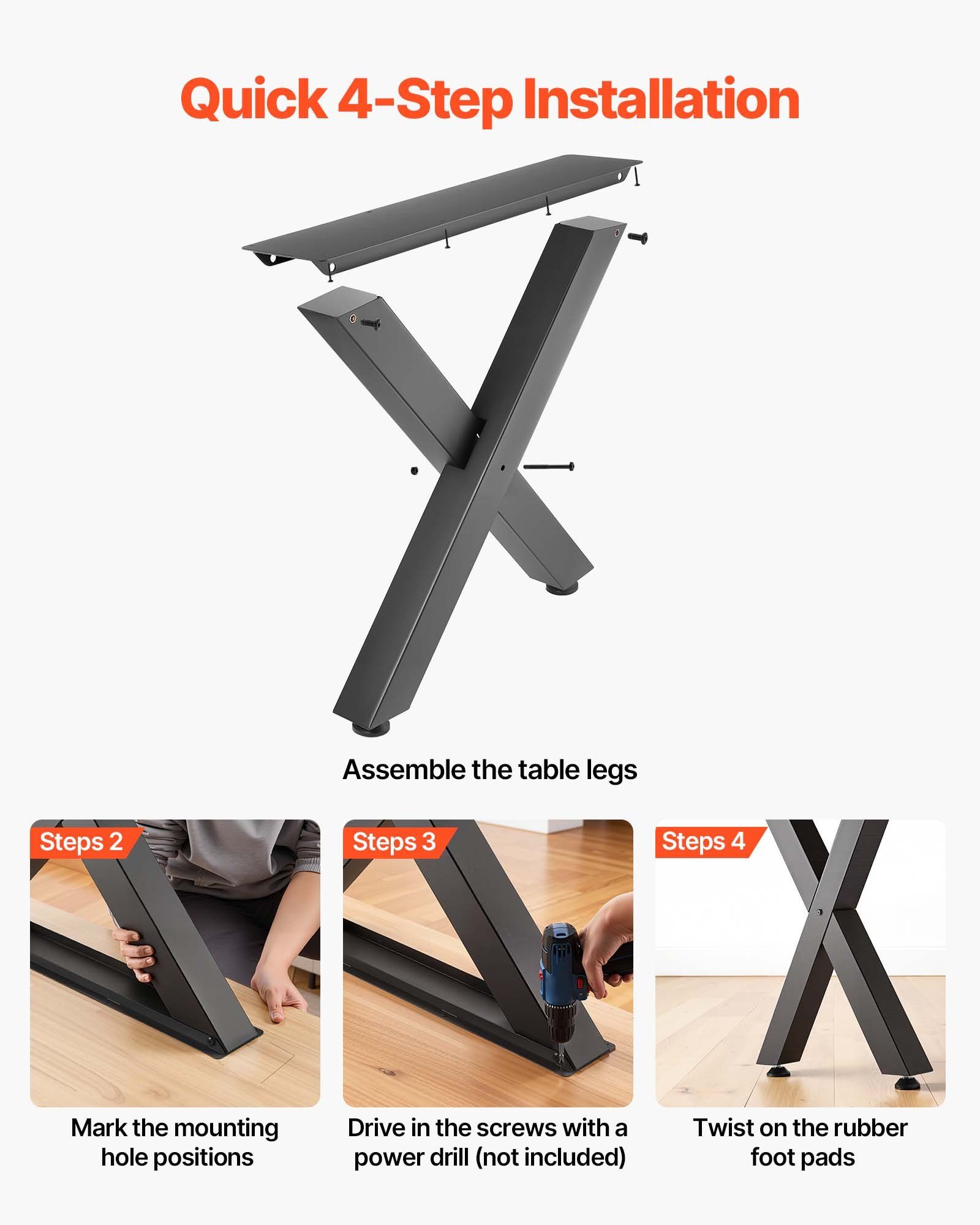 Table Legs, 750 x 600 mm (H x W) Steel Furniture Legs, Modular Design, Easy Assembly, 1000 kg Max Load Heavy Duty, for Home Office Desk, Coffee Dinner Bar Tables, Workbench,2 PCS, X Frame, Black - Image 6