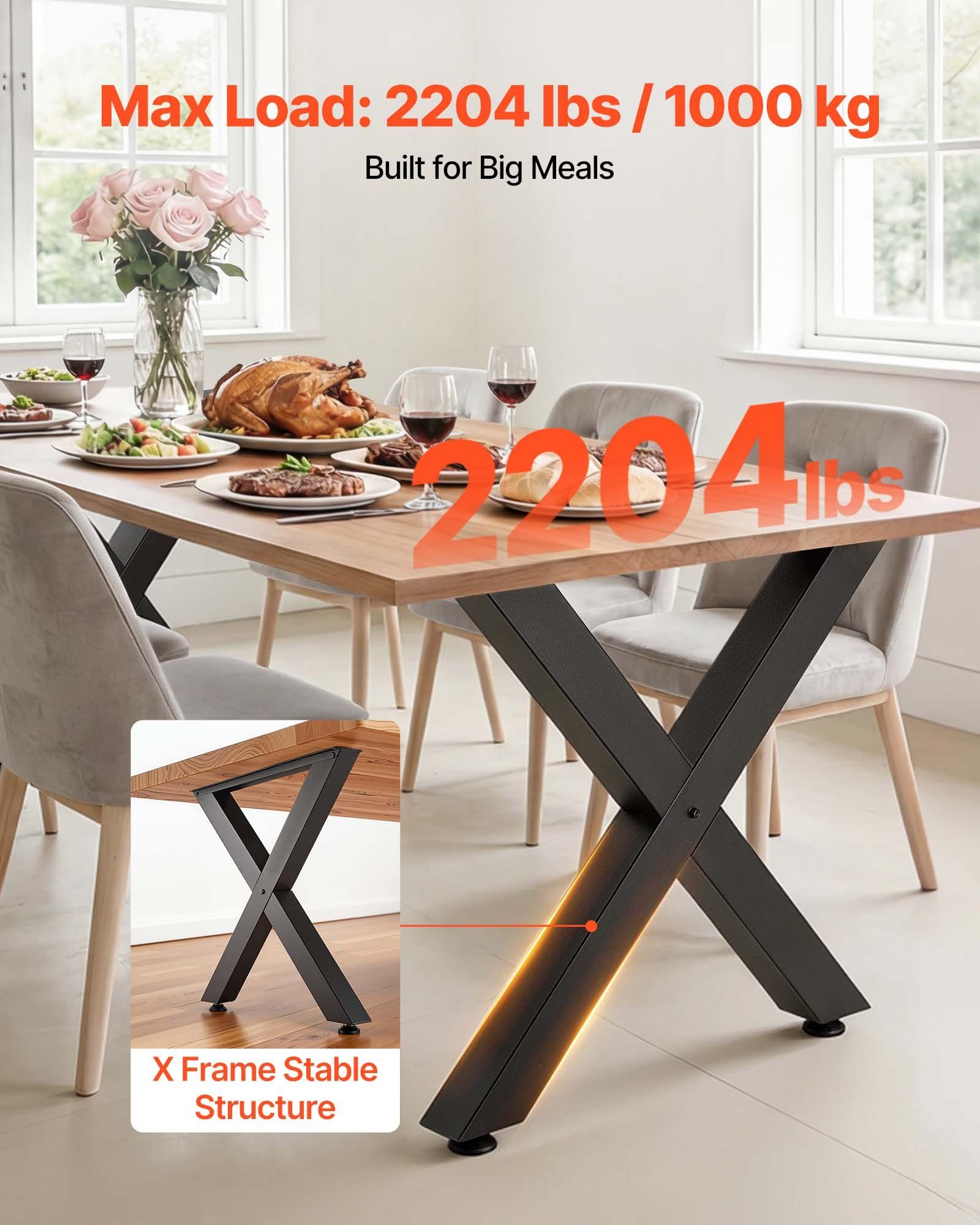 Table Legs, 750 x 760 mm (HxW) W Steel Furniture Legs, Modular Design, Easy Assembly, 1000 kg Max Load Heavy Duty, for Home Office Desk, Coffee Dinner Bar Tables, Workbench,2 PCS, X Frame, Black - Image 2