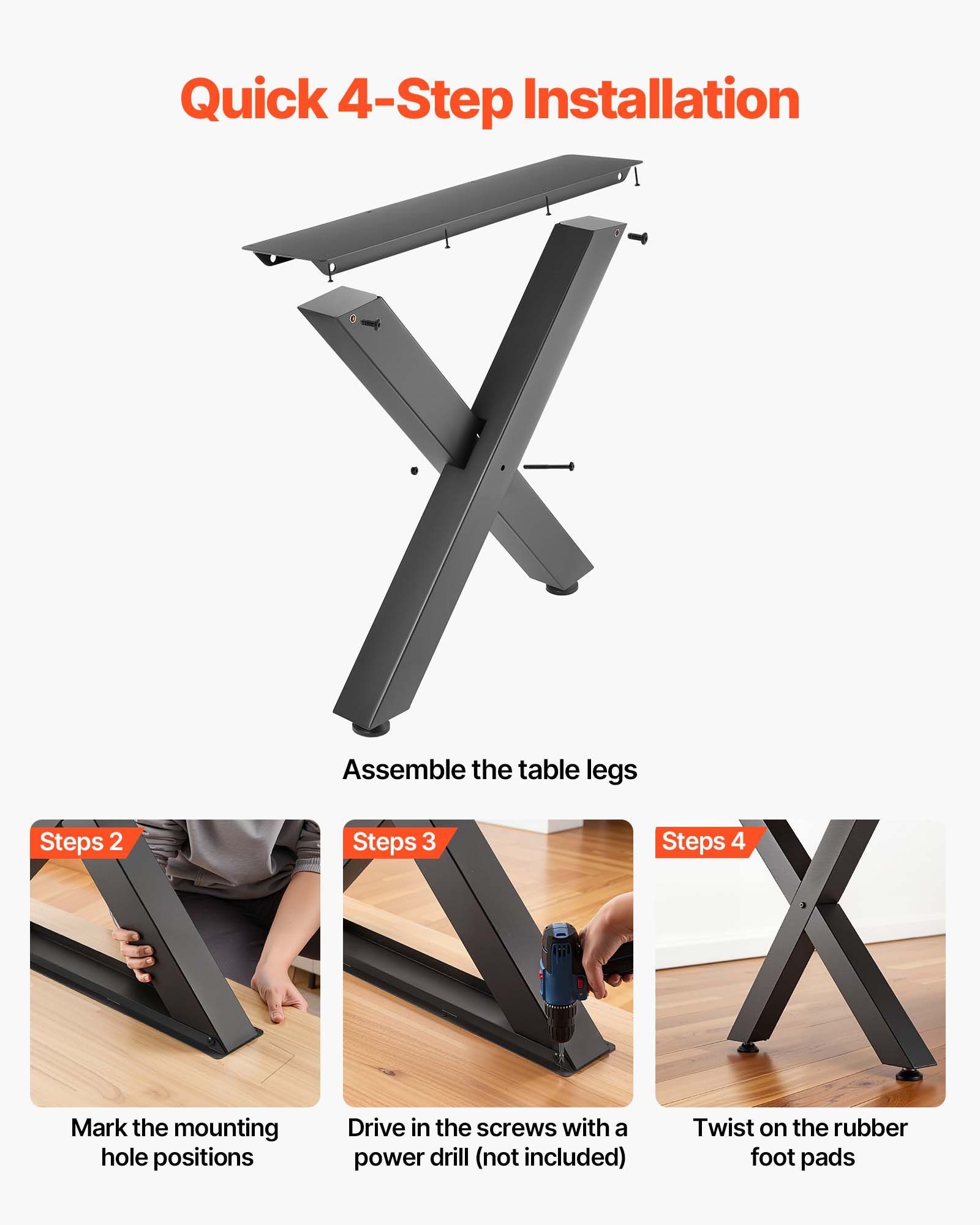 Table Legs, 750 x 760 mm (HxW) W Steel Furniture Legs, Modular Design, Easy Assembly, 1000 kg Max Load Heavy Duty, for Home Office Desk, Coffee Dinner Bar Tables, Workbench,2 PCS, X Frame, Black - Image 6