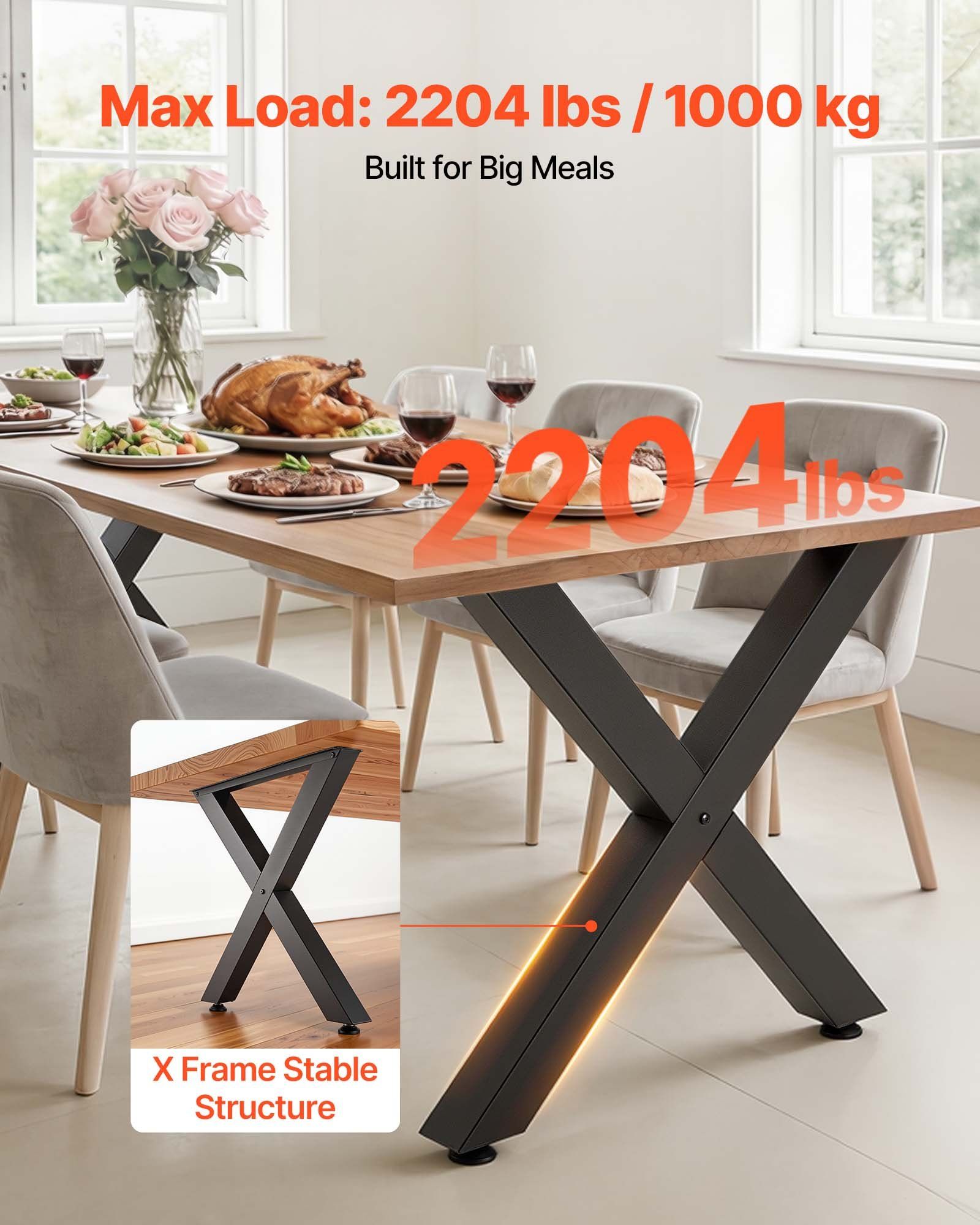 Table Legs, 750 x 790 mm (H x W) Steel Furniture Legs, Modular Design, Easy Assembly, 1000 kg Max Load Heavy Duty, for Home Office Desk, Coffee Dinner Bar Tables, Workbench,2 PCS, X Frame, Black - Image 2