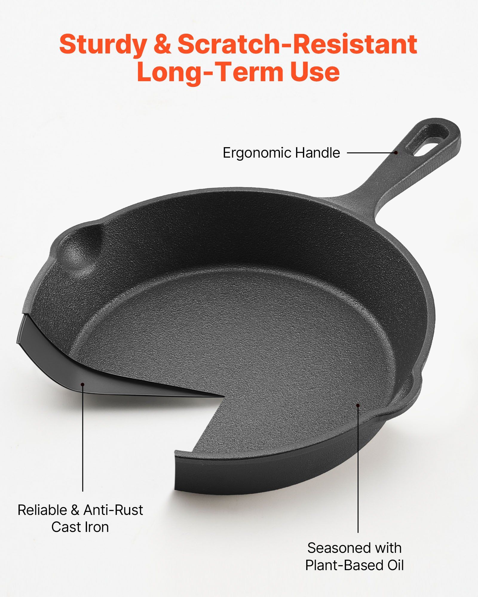 Cast Iron Skillet, 4 Pcs Frying Pan Set (155, 205, 260, 305 mm), Skillets with Heat-Resistant Silicone Handle, Pre-Seasoned Chef's Pan, Kitchen Cookware, Oven, Gas, Electrical, Induction, Black - Image 3