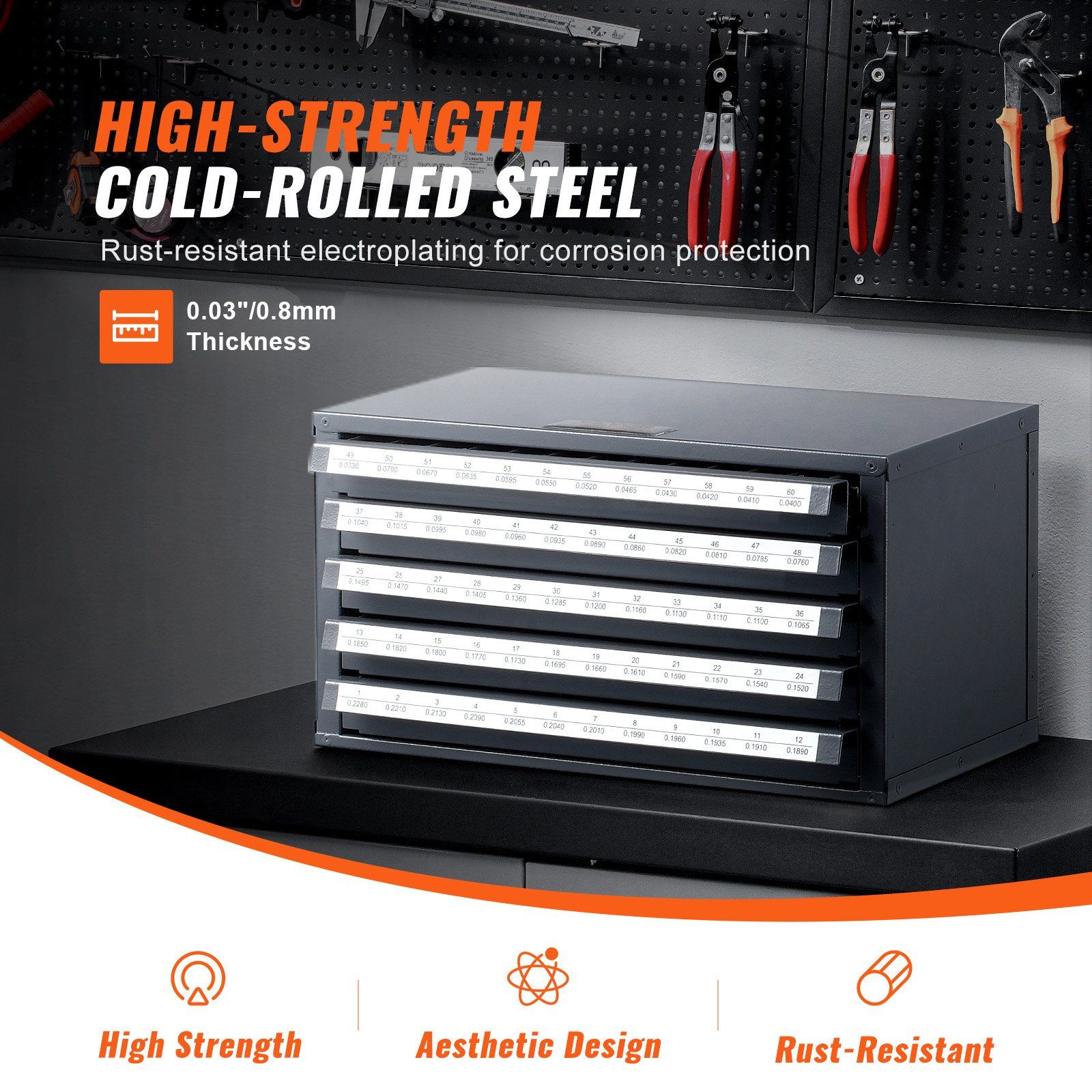 Drill Bit Dispenser Cabinet, Five-Drawer Drill Bit Organizer Cabinet for #1 to #60 Steel Drill Dispenser Organizer Cabinet with Labels, Stackable Drill Dispenser for Drill Bit Storage - Image 3