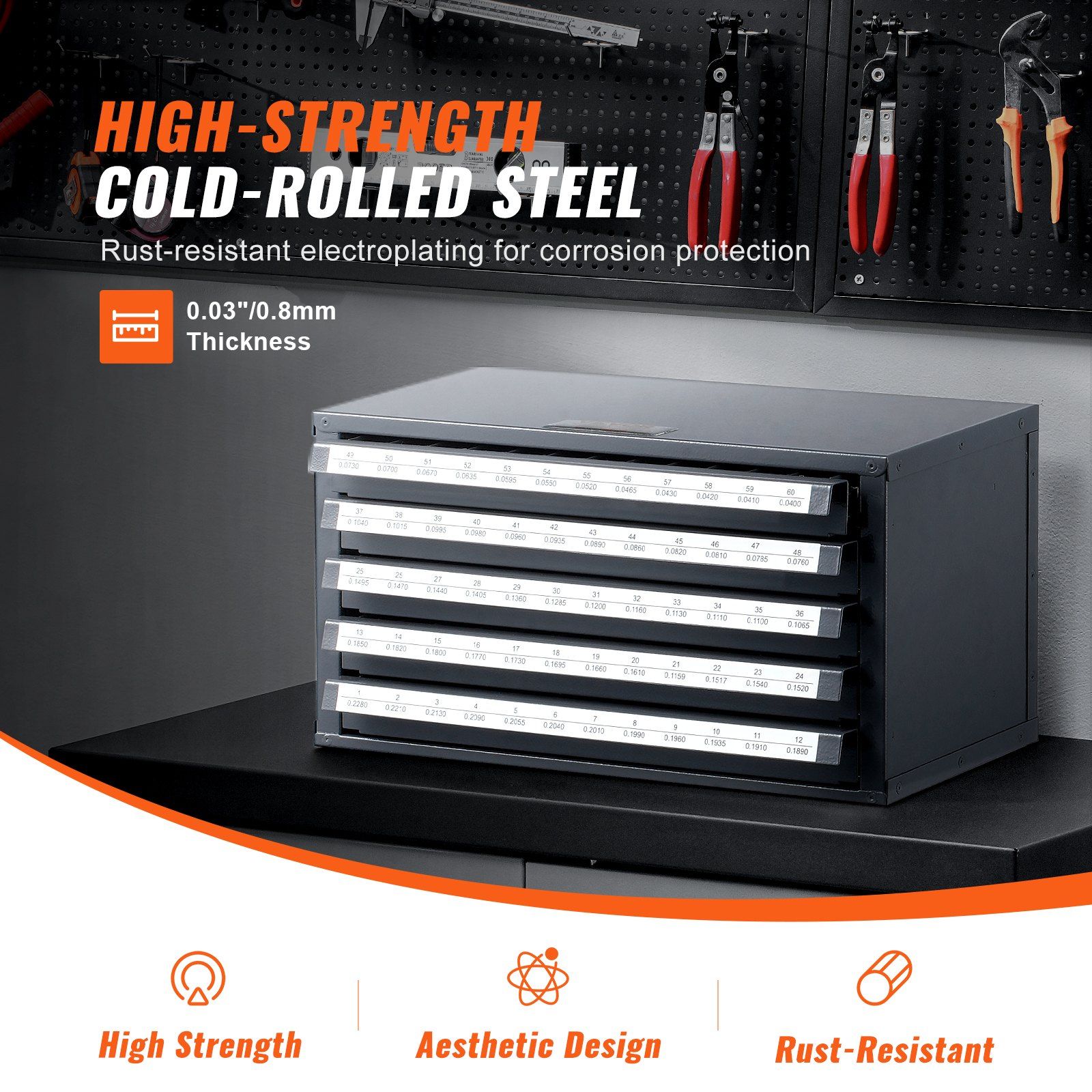Drill Bit Dispenser Cabinet, Five-Drawer Drill Bit Organizer Cabinet for 33/64