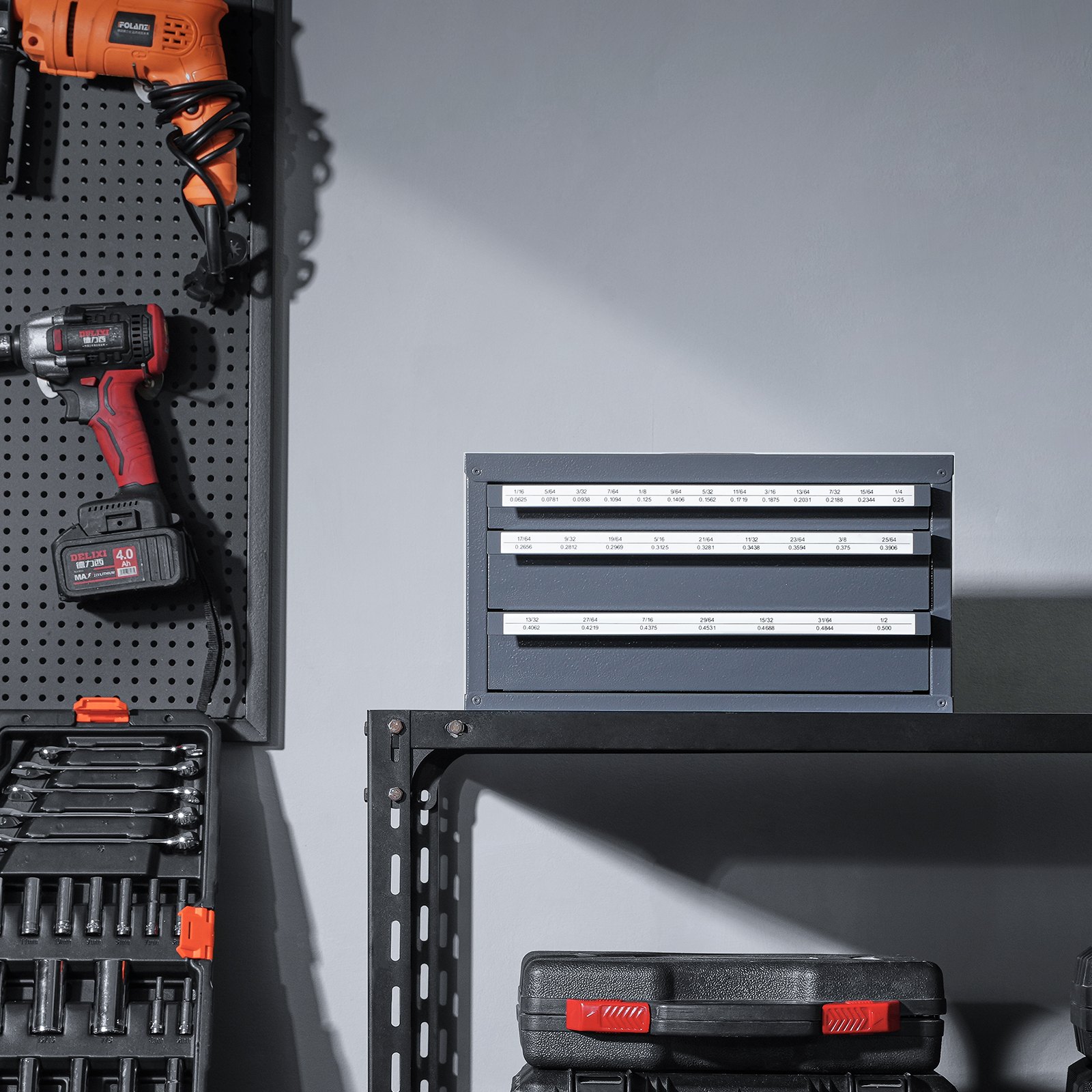 Drill Bit Dispenser Cabinet, Three-Drawer Drill Bit Organizer Cabinet for 1/16