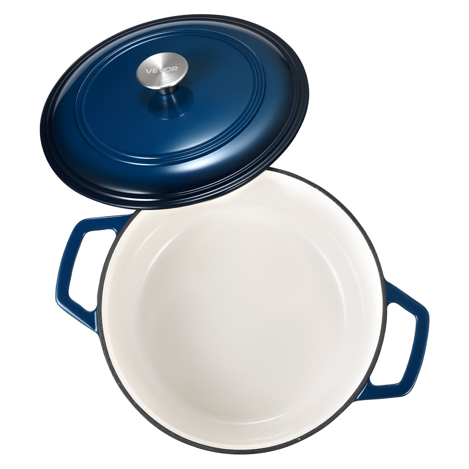 Enameled Cast Iron Dutch Oven, 5.7L Pot with Lid and Dual Handles, Heavy-Duty Durable Cookware Pan, Oven Induction Compatible up to 260 ℃, for Braising, Stews, Roasting, Bread Baking, Blue - Image 1
