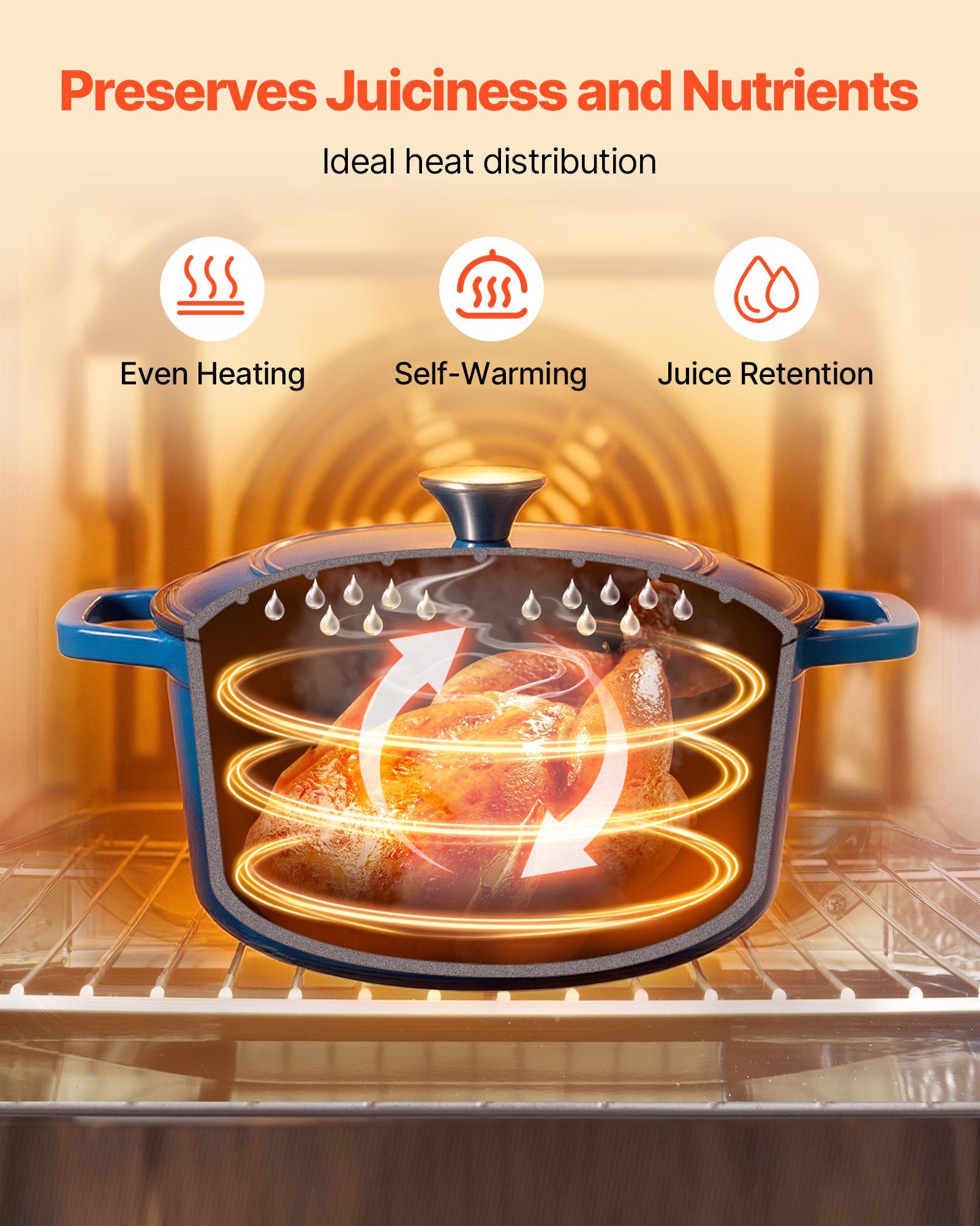 Enameled Cast Iron Dutch Oven, 5.7L Pot with Lid and Dual Handles, Heavy-Duty Durable Cookware Pan, Oven Induction Compatible up to 260 ℃, for Braising, Stews, Roasting, Bread Baking, Blue - Image 3