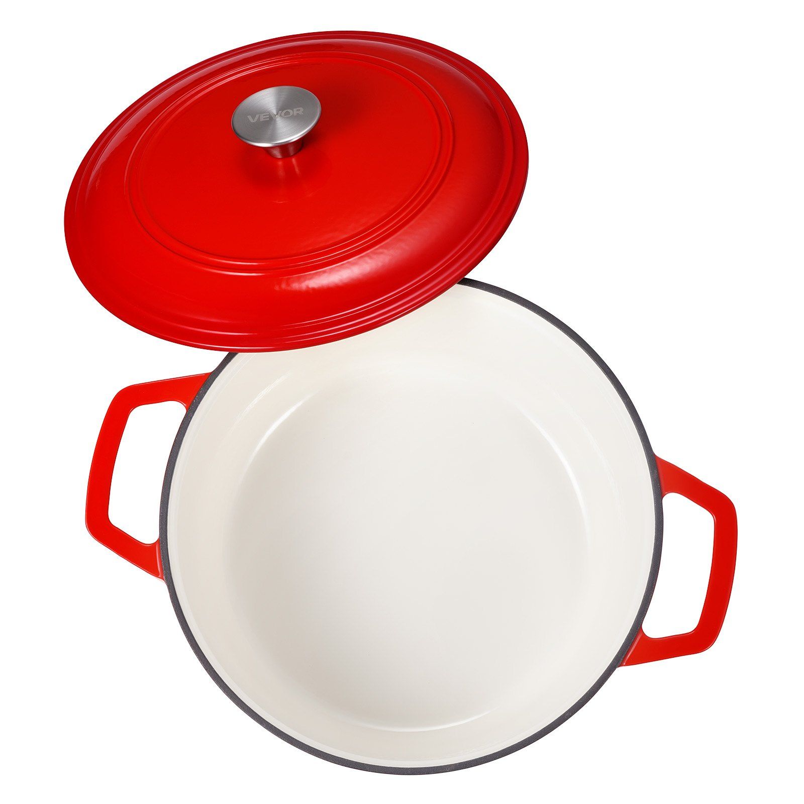 Enameled Cast Iron Dutch Oven, 5.7L Pot with Lid and Dual Handles, Heavy-Duty Durable Cookware Pan, Oven Induction Compatible up to 260 ℃, for Braising, Stews, Roasting, Bread Baking, Red - Image 1