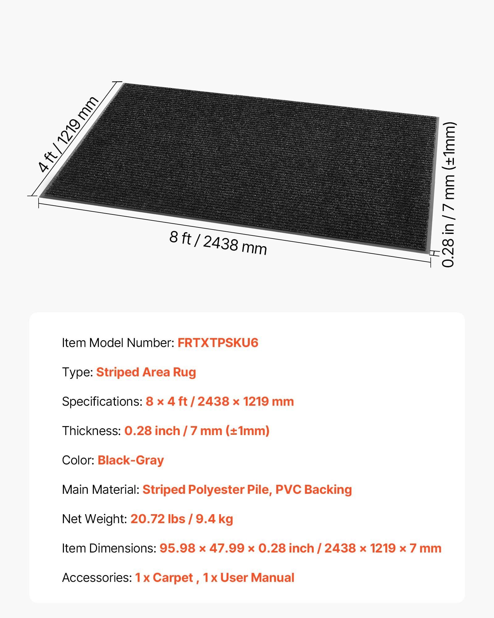 Front Door Mat, 2438 x 1219 mm Commercial Floor Mat for Indoor and Outdoor, Stylish Striped Industrial Carpet with PVC Backing, Heavy Duty Washable Entry Rug for Hallway, Balcony, Garage, Grey - Image 7
