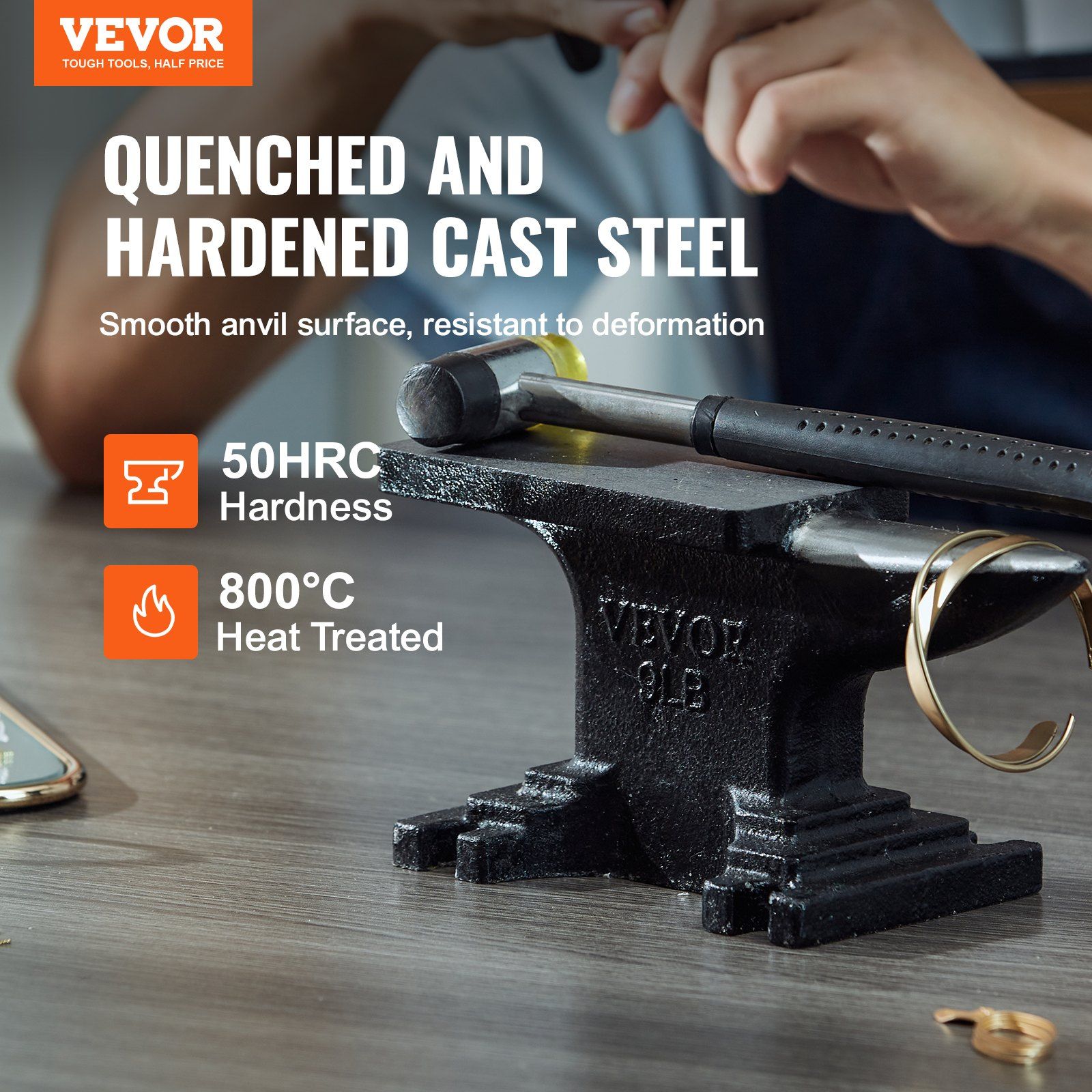 Single Horn Anvil, 8.8Lbs Cast Steel Anvil, High Hardness Rugged Round Horn Anvil Blacksmith, Compact Design and Stable Base, Forge Tools and Equipment, Metalsmith Tool for Bending and Shaping - Image 2