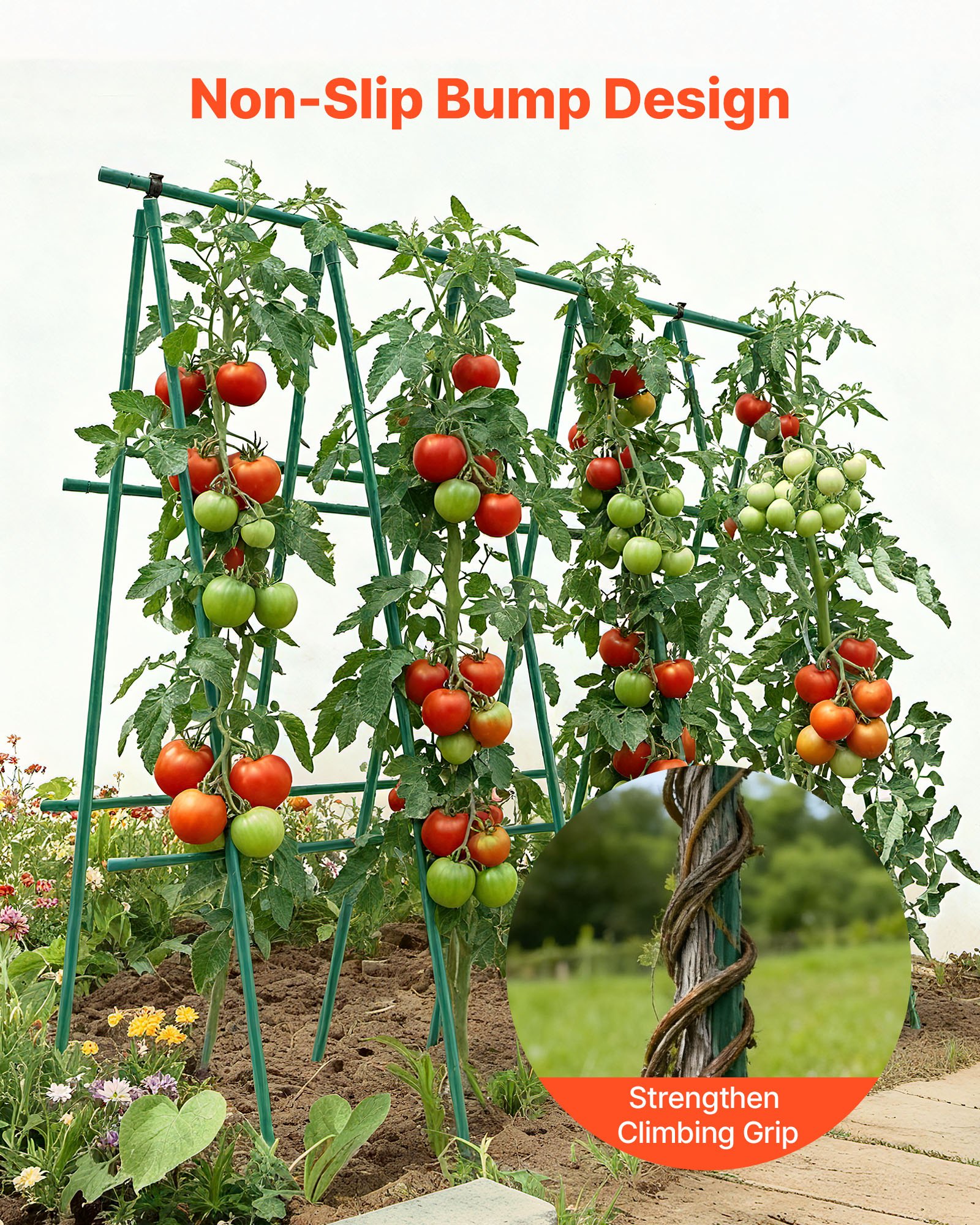 Garden Stakes, 50 Pack, 1170 mm, Plastic Coated Metal Tomato Stakes, Garden Sticks for Plants Support, with Pointed End and Non-Slip Bumps for Growing Climbing Plants, Outdoor Vegetables - Image 5