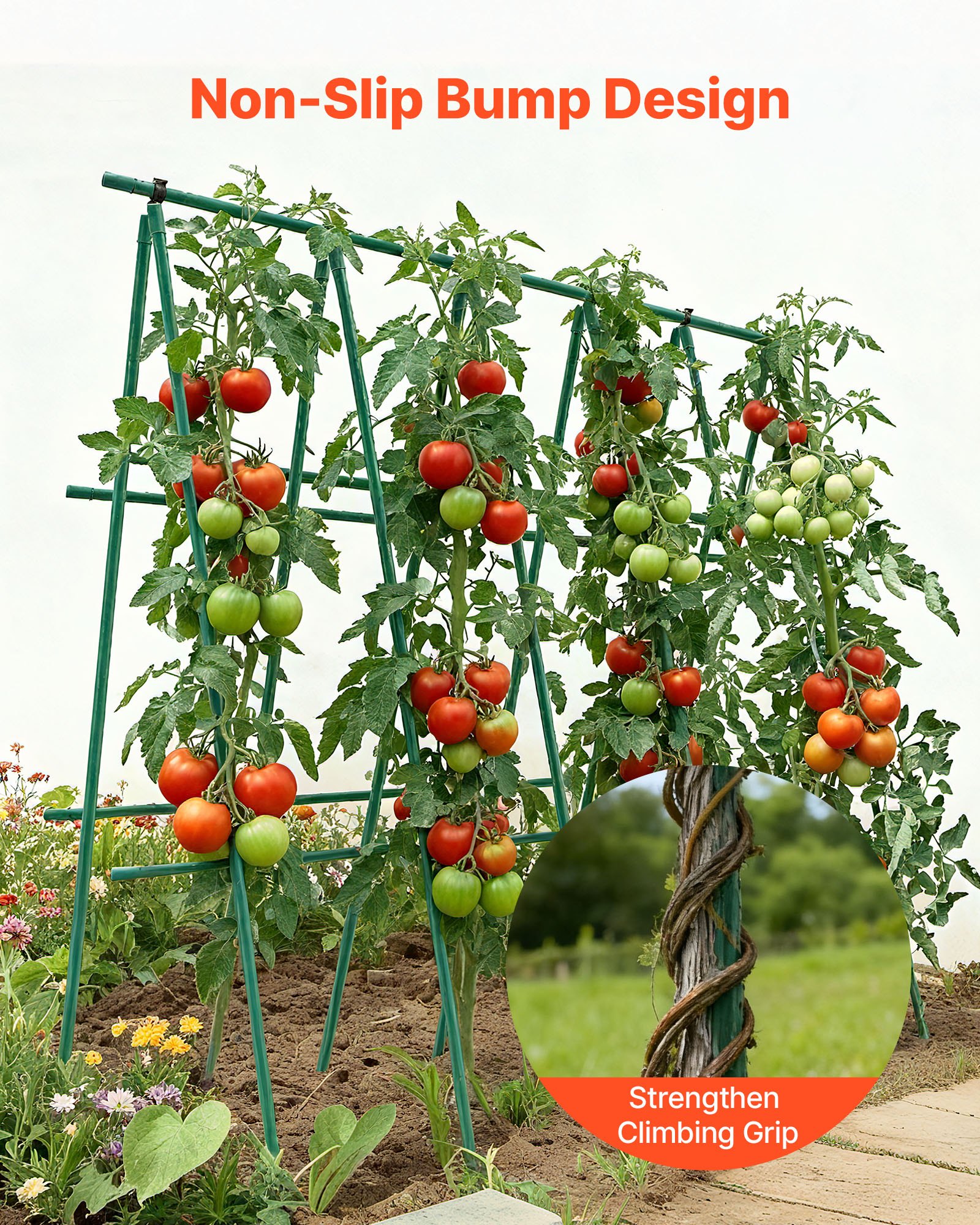 Garden Stakes, 50 Pack, 1800 mm, Plastic Coated Metal Tomato Stakes, Garden Sticks for Plants Support, with Pointed End and Non-Slip Bumps for Growing Climbing Plants, Outdoor Vegetables - Image 5