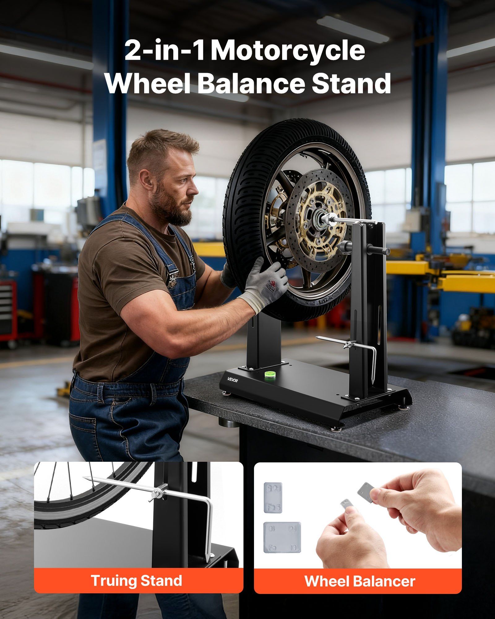 Motorcycle Wheel Balancer, 40 kg Capacity, Tire Balancer & Truing Stand with Adjustable Centering Cones and Truing Pointer, Balancing Tools for Most Motorcycles & Bicycles, 889 mm Wheel Dia - Image 2