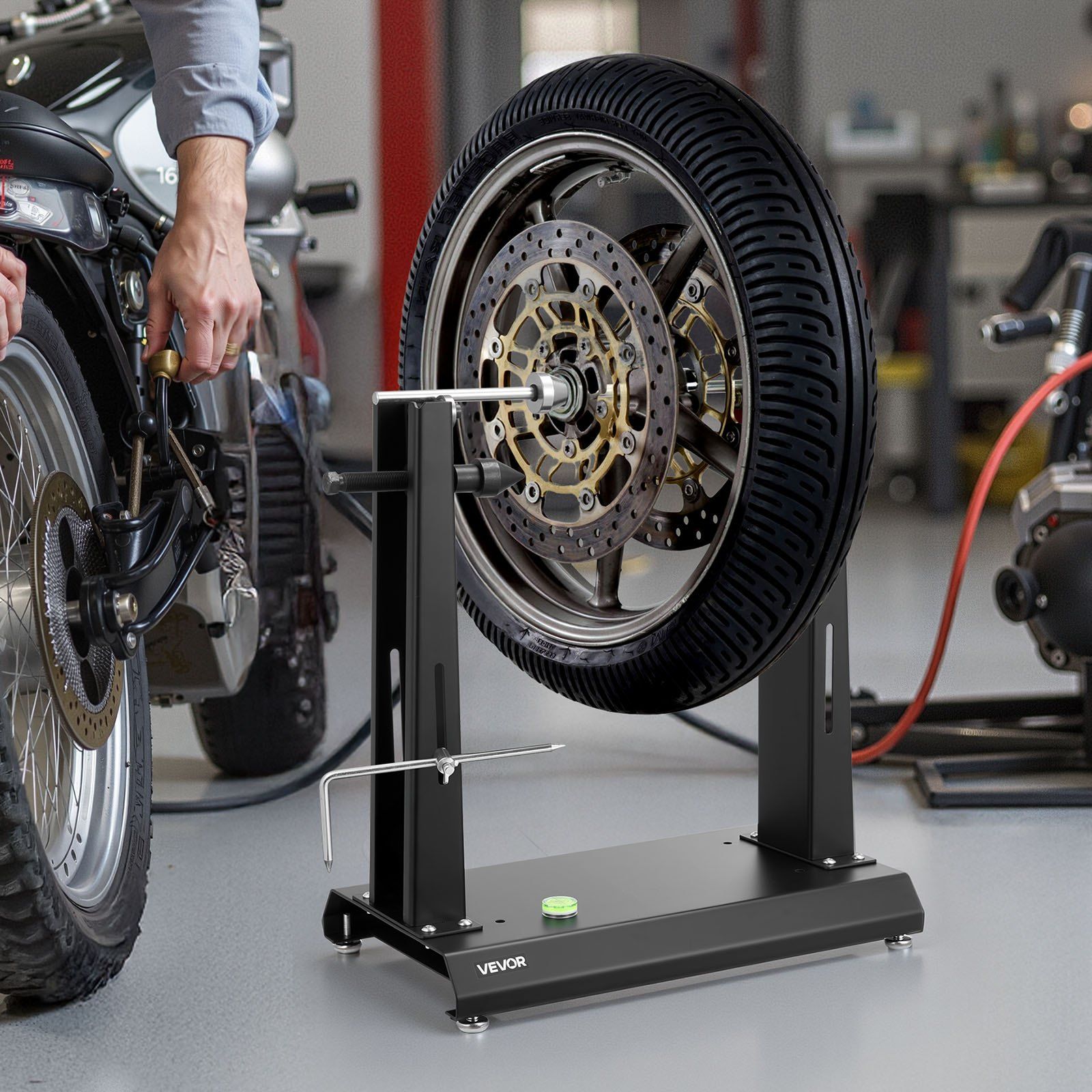 Motorcycle Wheel Balancer, 40 kg Capacity, Tire Balancer & Truing Stand with Adjustable Centering Cones and Truing Pointer, Balancing Tools for Most Motorcycles & Bicycles, 889 mm Wheel Dia - Image 8