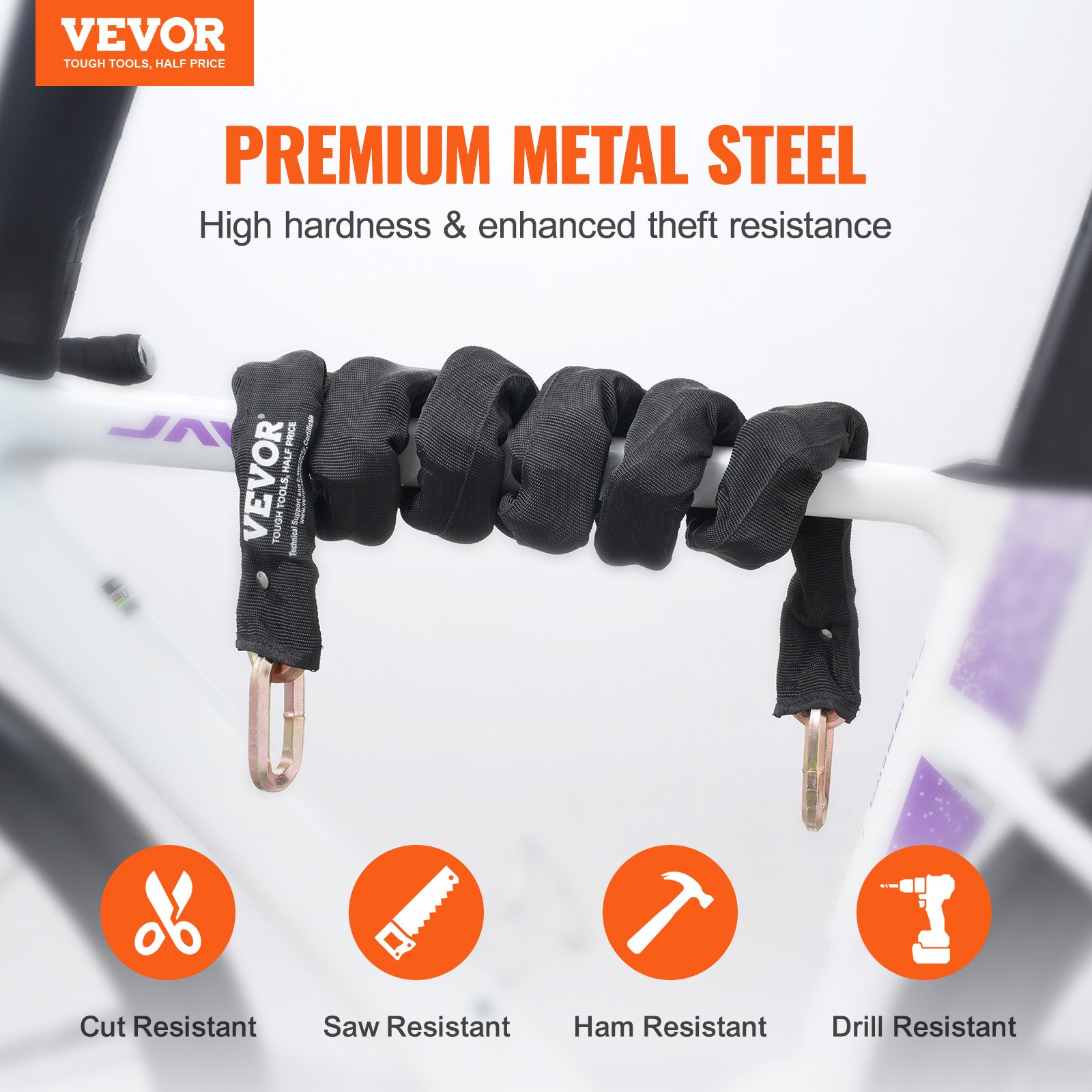 Bike Chain Lock, 5.91 Ft Security Bicycle Chain Lock, Heavy Duty Metal Steel Anti-Theft High Security Bike Locks, Perfect for Bike, Motorcycle, Scooter, Bicycle, Door, Fence, Gate, 9.5mm, Black - Image 2