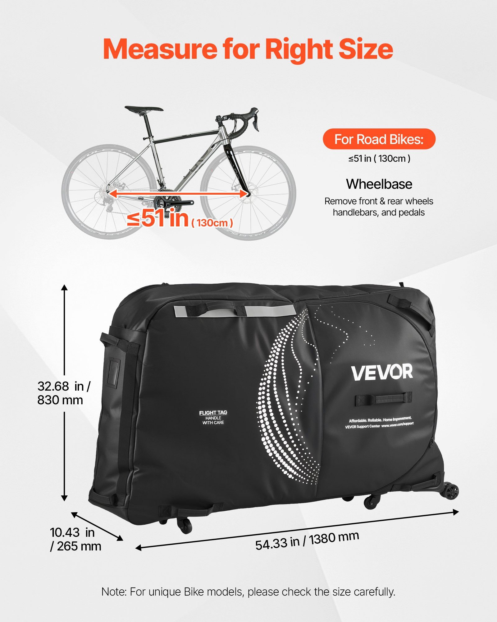 Bike Travel Bag, Transport Universal Bicycle Storage Case Bag with TSA Lock, Support Plates, Protection and Fork Mount Stabilisation, Bicycle Case Max. Wheelbase 130 cm for Airplane, Outdoor Use - Image 2