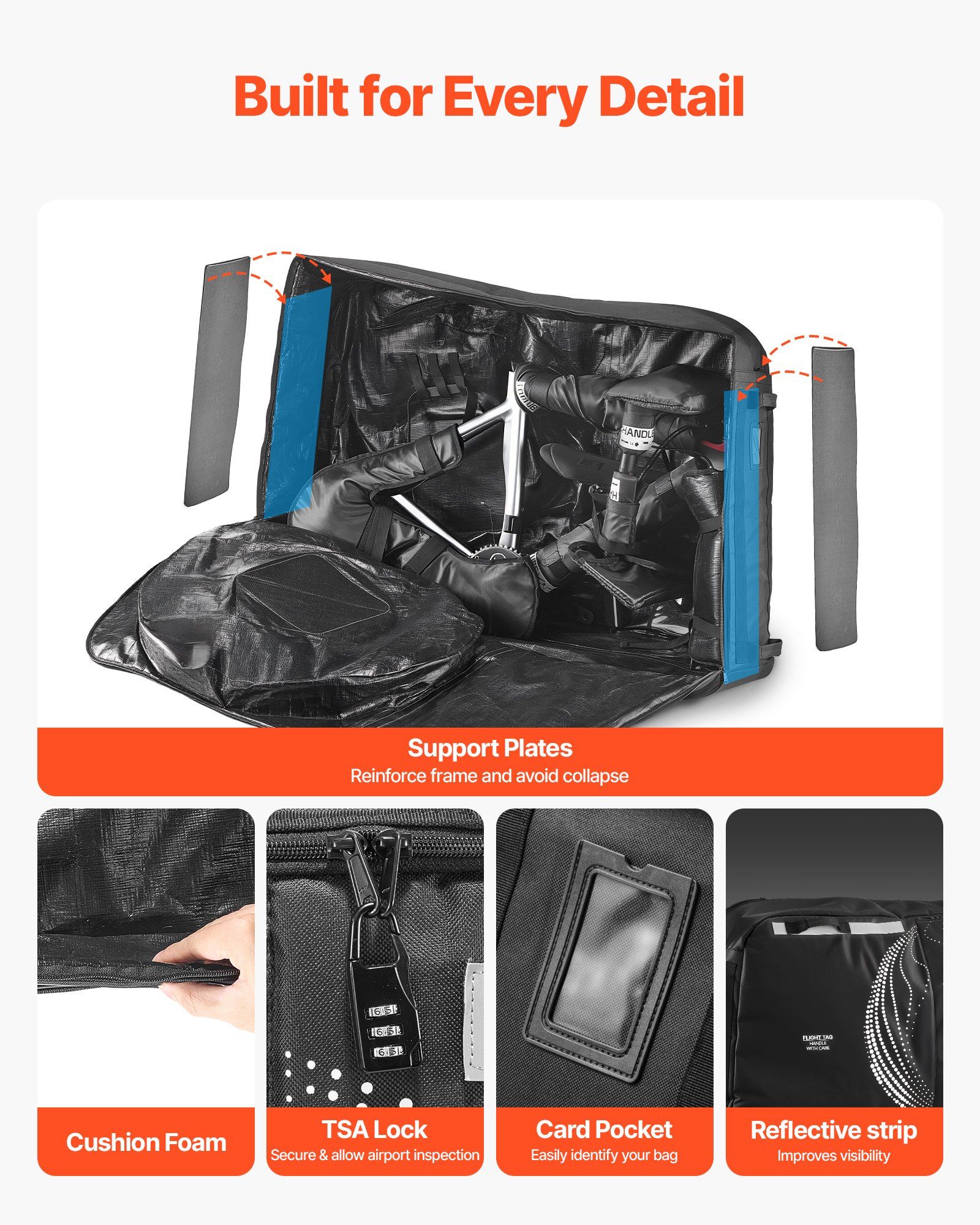Bike Travel Bag, Transport Universal Bicycle Storage Case Bag with TSA Lock, Support Plates, Protection and Fork Mount Stabilisation, Bicycle Case Max. Wheelbase 130 cm for Airplane, Outdoor Use - Image 5