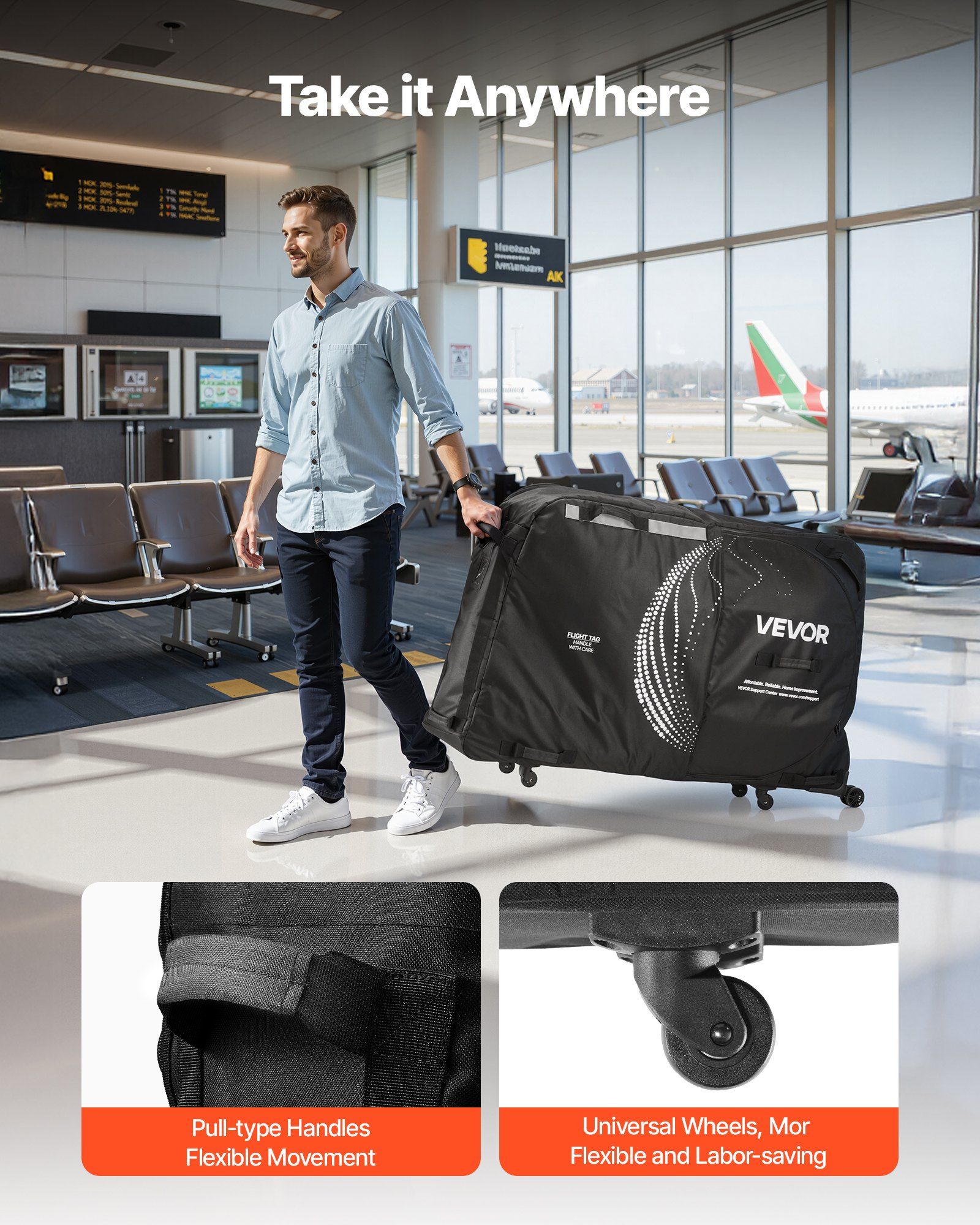 Bike Travel Bag, Transport Universal Bicycle Storage Case Bag with TSA Lock, Support Plates, Protection and Fork Mount Stabilisation, Bicycle Case Max. Wheelbase 130 cm for Airplane, Outdoor Use - Image 6