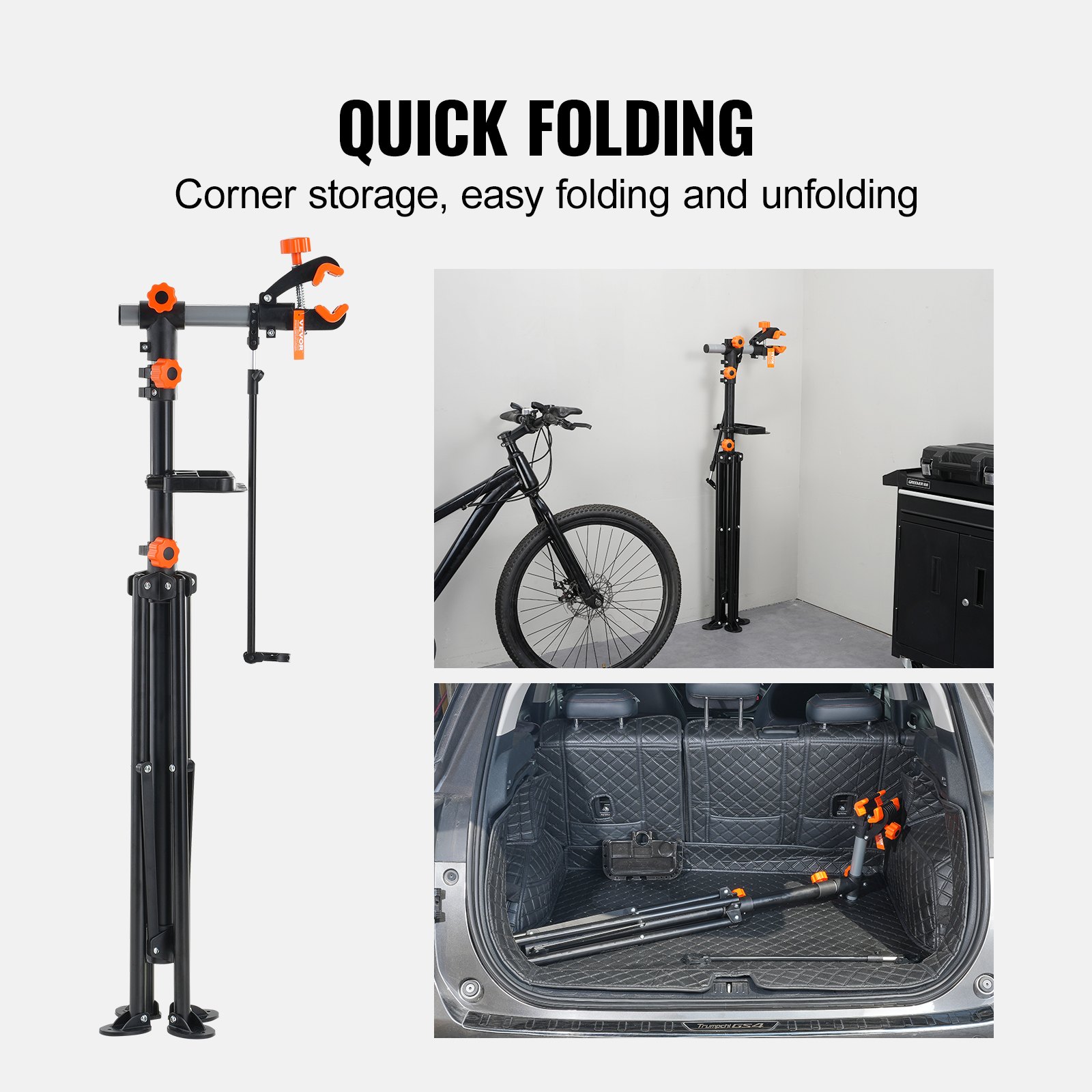 Bike Repair Stand, 80 lbs Heavy-duty Steel Bicycle Repair Stand, Adjustable Height Bike Maintenance Workstand with Magnetic Tool Tray Telescopic Arm, Foldable Bike Work Stand for Home, Shops - Image 6