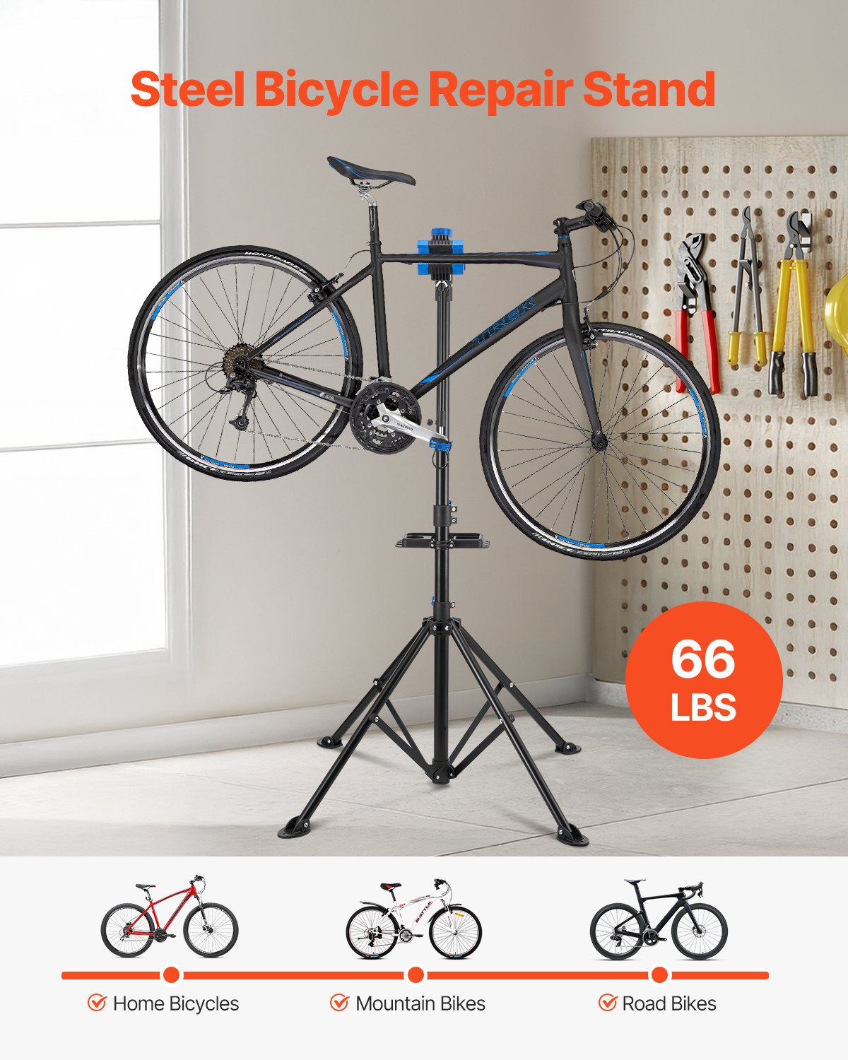 Bike Repair Stand, 29.9 kg Heavy-duty Bicycle Work Stand with 835-1440 mm Adjustable Height & Magnetic Tool Tray, Foldable Bicycle Maintenance Rack, Shop Home Mechanics for Mountain & Road Bike - Image 2
