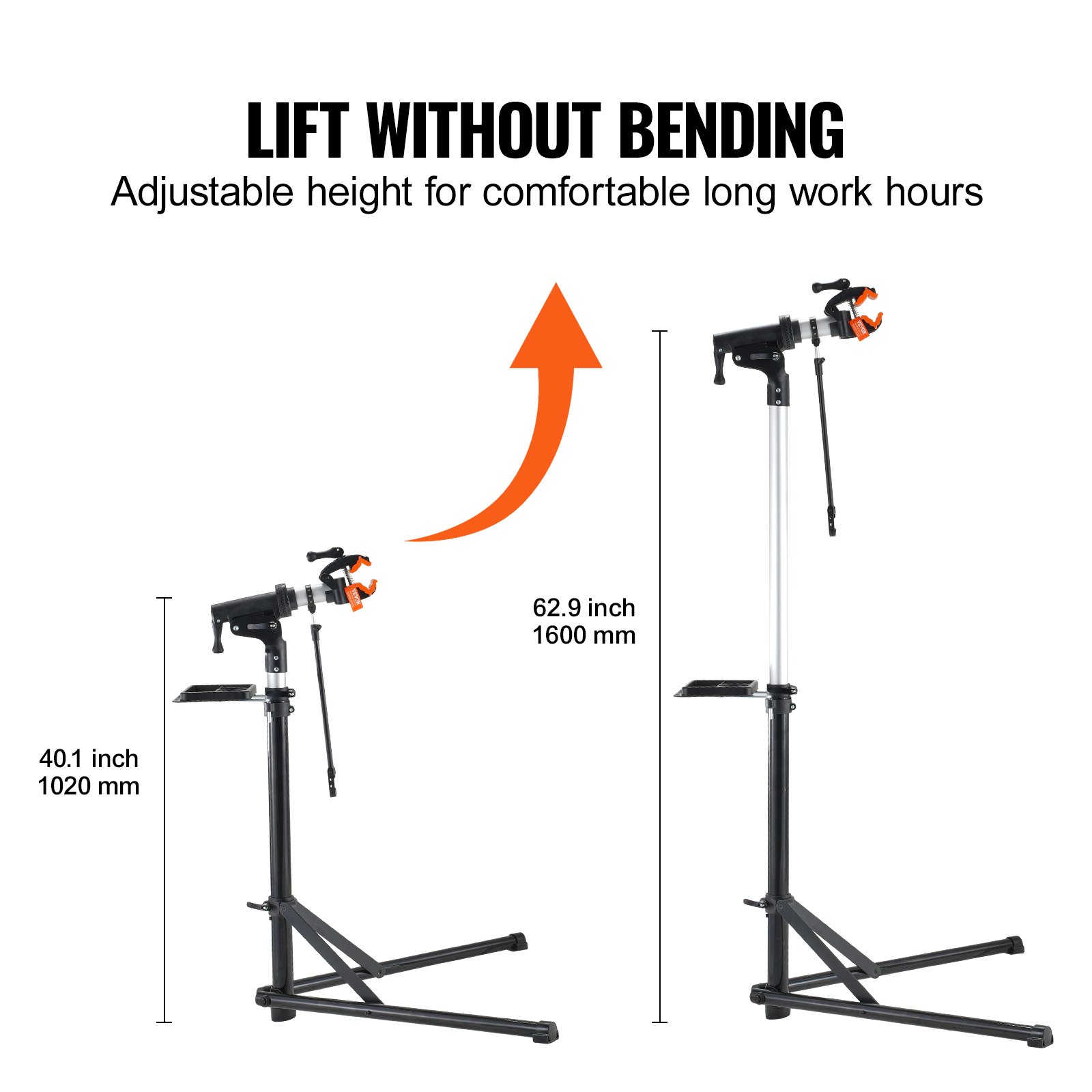 Bike Repair Stand, 66 lbs Heavy-duty Aluminum Bicycle Repair Stand, Adjustable Height Bike Maintenance Workstand with Magnetic Tool Tray Telescopic Arm, Foldable Bike Work Stand for Home, Shops - Image 3