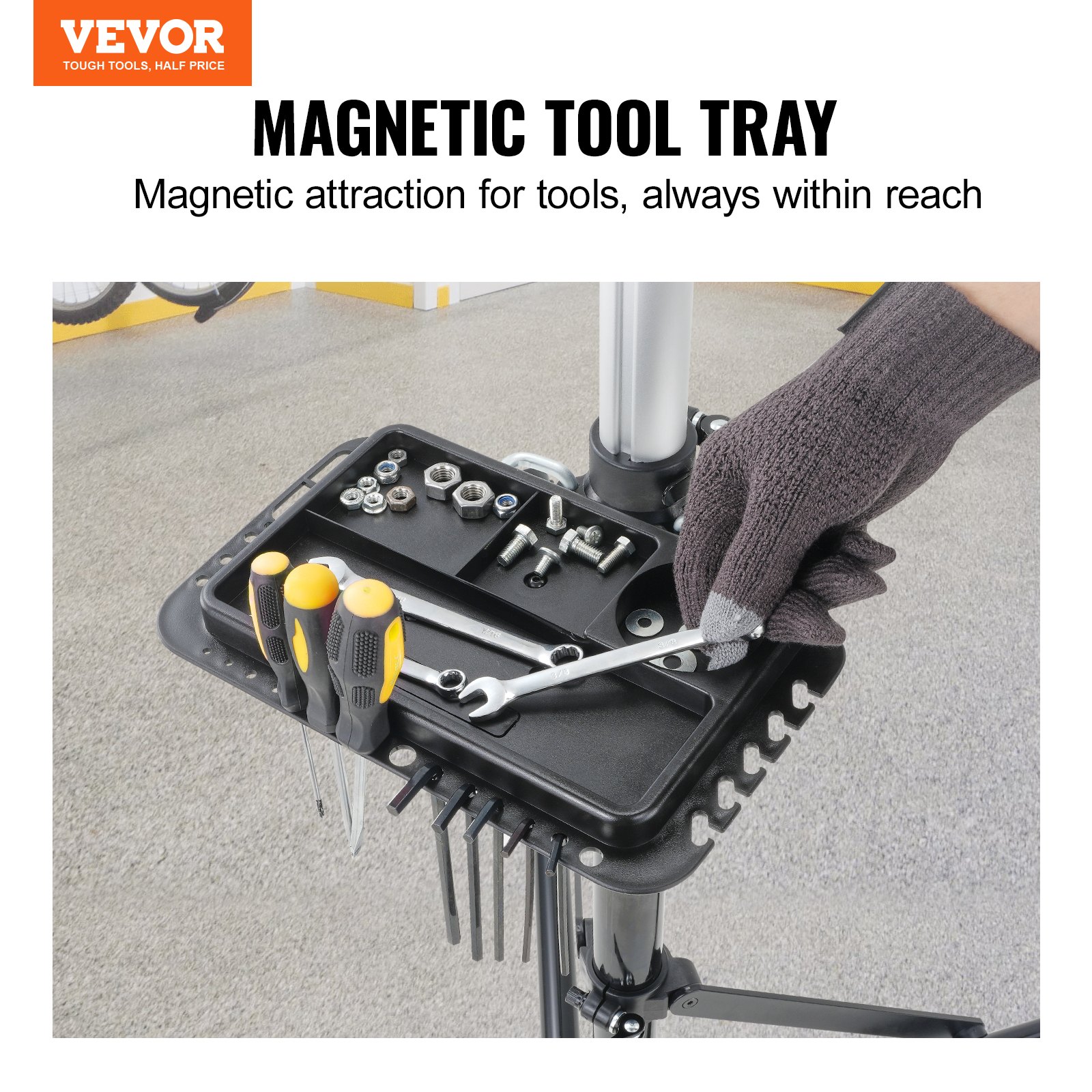 Bike Repair Stand, 66 lbs Heavy-duty Aluminum Bicycle Repair Stand, Adjustable Height Bike Maintenance Workstand with Magnetic Tool Tray Telescopic Arm, Foldable Bike Work Stand for Home, Shops - Image 7