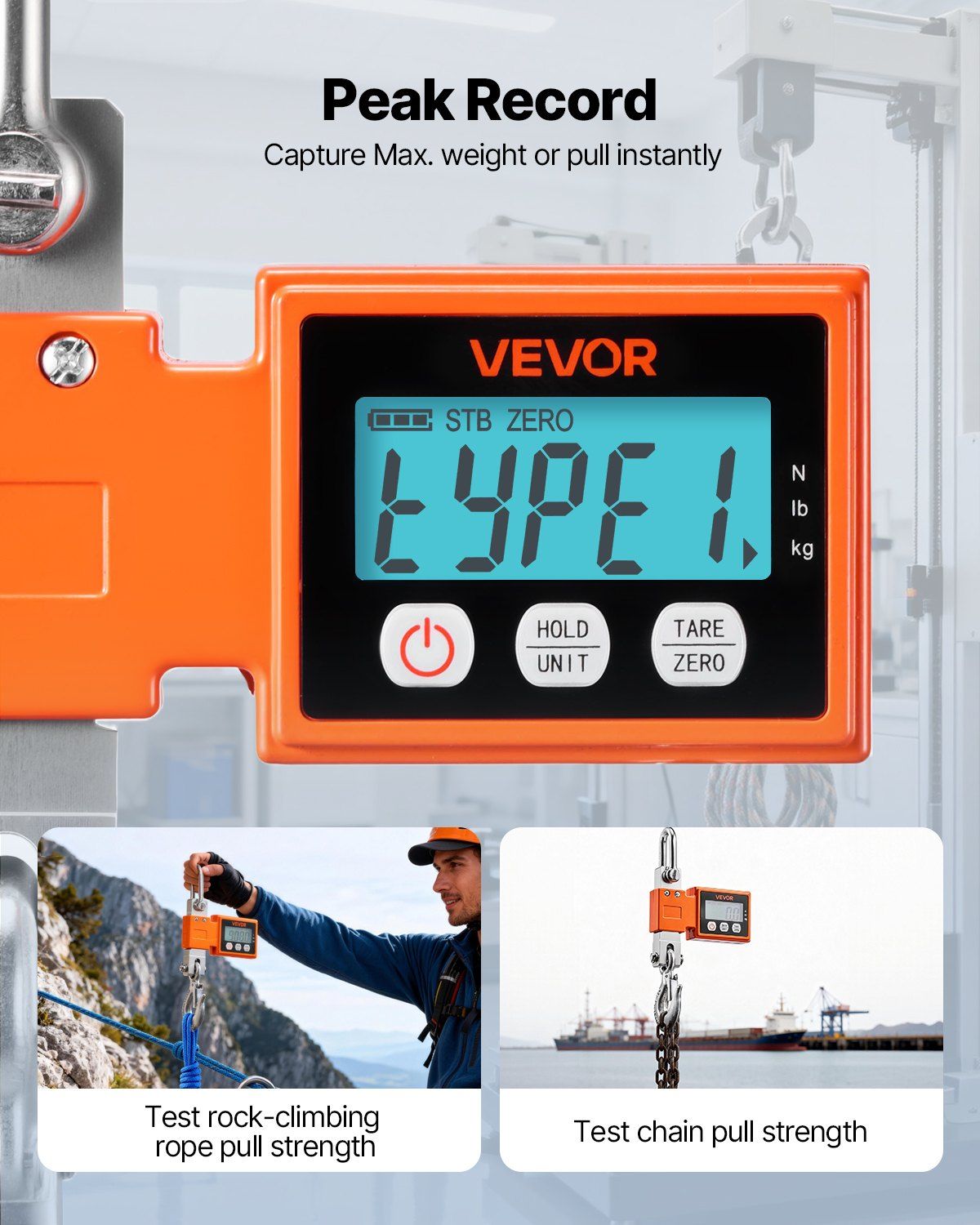 Digital Crane Scale, 1100 lbs/500 kg Max Capacity, Heavy Duty Industrial Hanging Scale with Cast Aluminum Case & LCD Display, 100 g Division & 3 Unit Switch, Auto-Off Setting for Garage - Image 4