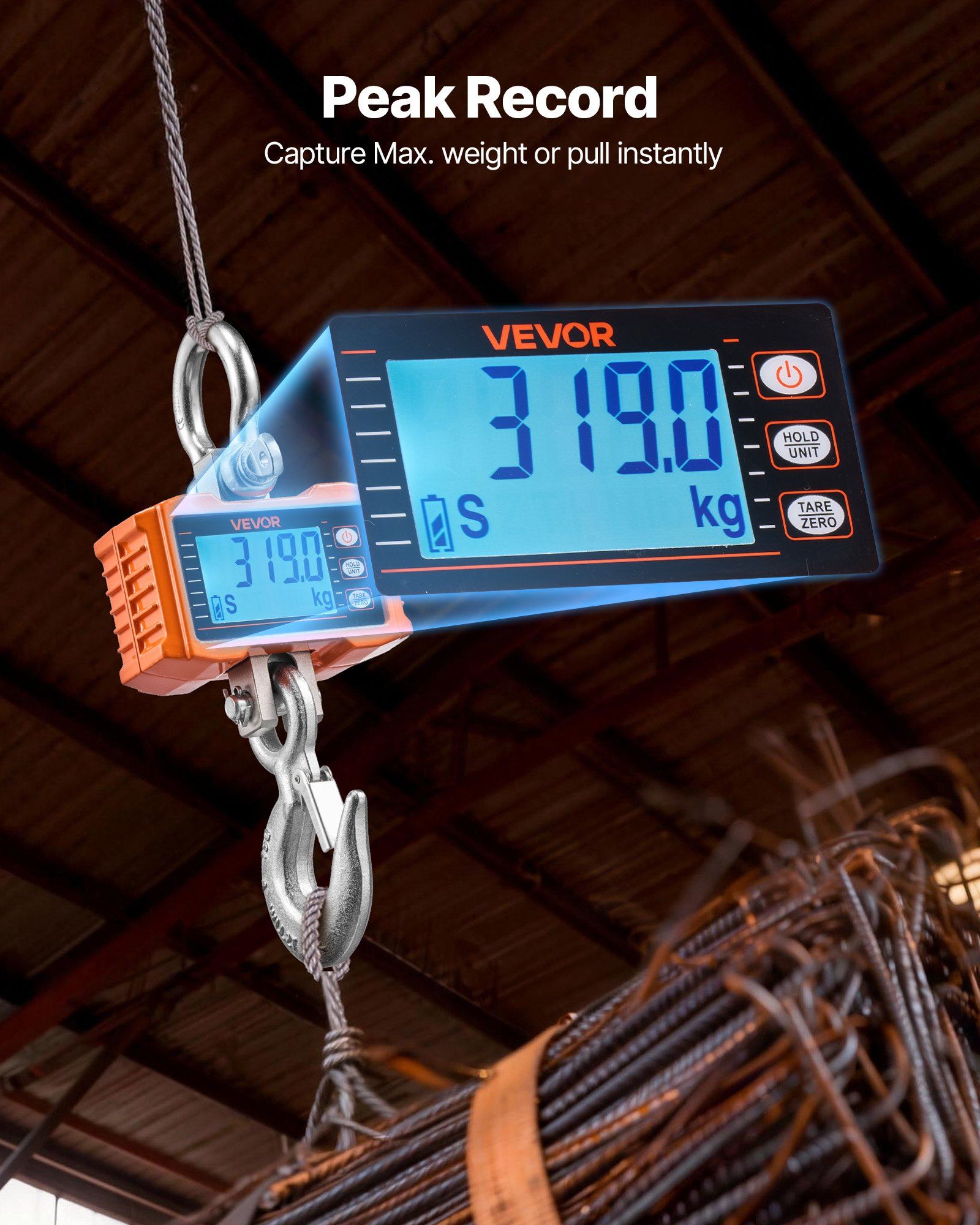 Digital Crane Scale, 4400 lbs/2000 kg Max Capacity, Heavy Duty Industrial Hanging Scale with Cast Aluminum Case & LCD Display, 500 g Division & 3 Unit Switch, Remote Control for Garage Factory - Image 4