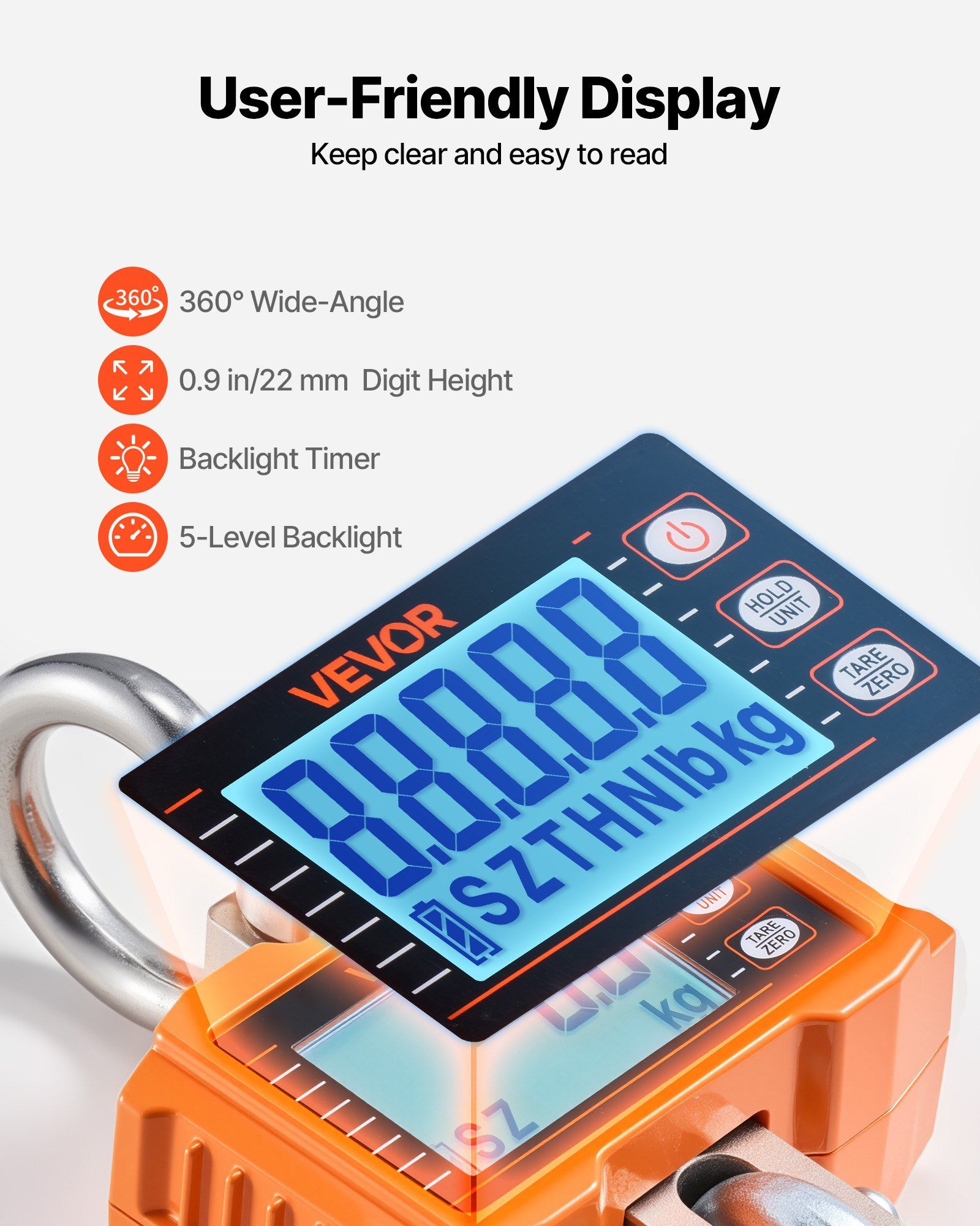 Digital Crane Scale, 4400 lbs/2000 kg Max Capacity, Heavy Duty Industrial Hanging Scale with Cast Aluminum Case & LCD Display, 500 g Division & 3 Unit Switch, Remote Control for Garage Factory - Image 6