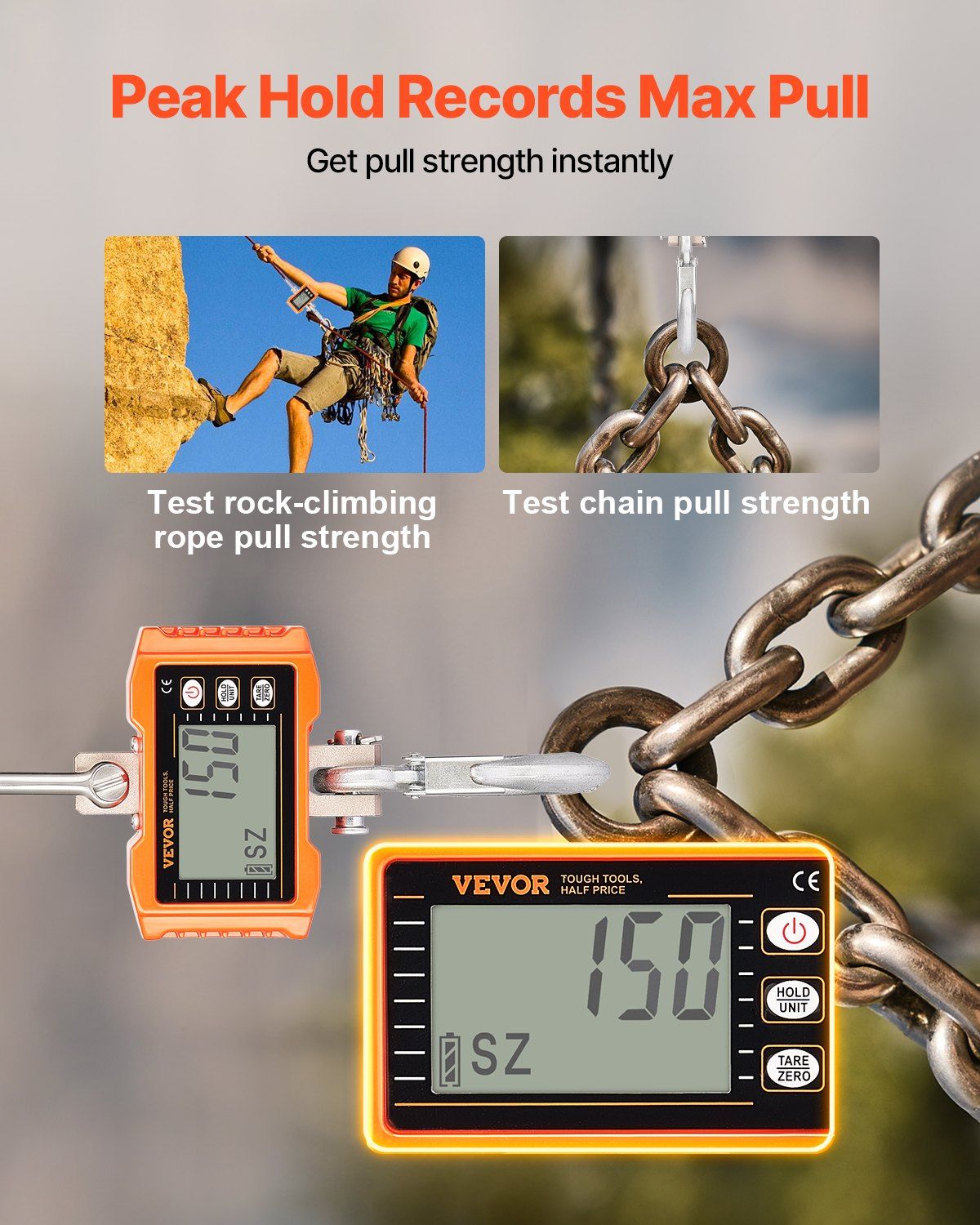 Digital Crane Scale, 2200 lbs/1000 kg, Industrial Heavy Duty Hanging Scale with Remote Control, Cast Aluminum Case & LCD Screen, High Precision for Construction, Factory, Farm, Hunting (Orange) - Image 4