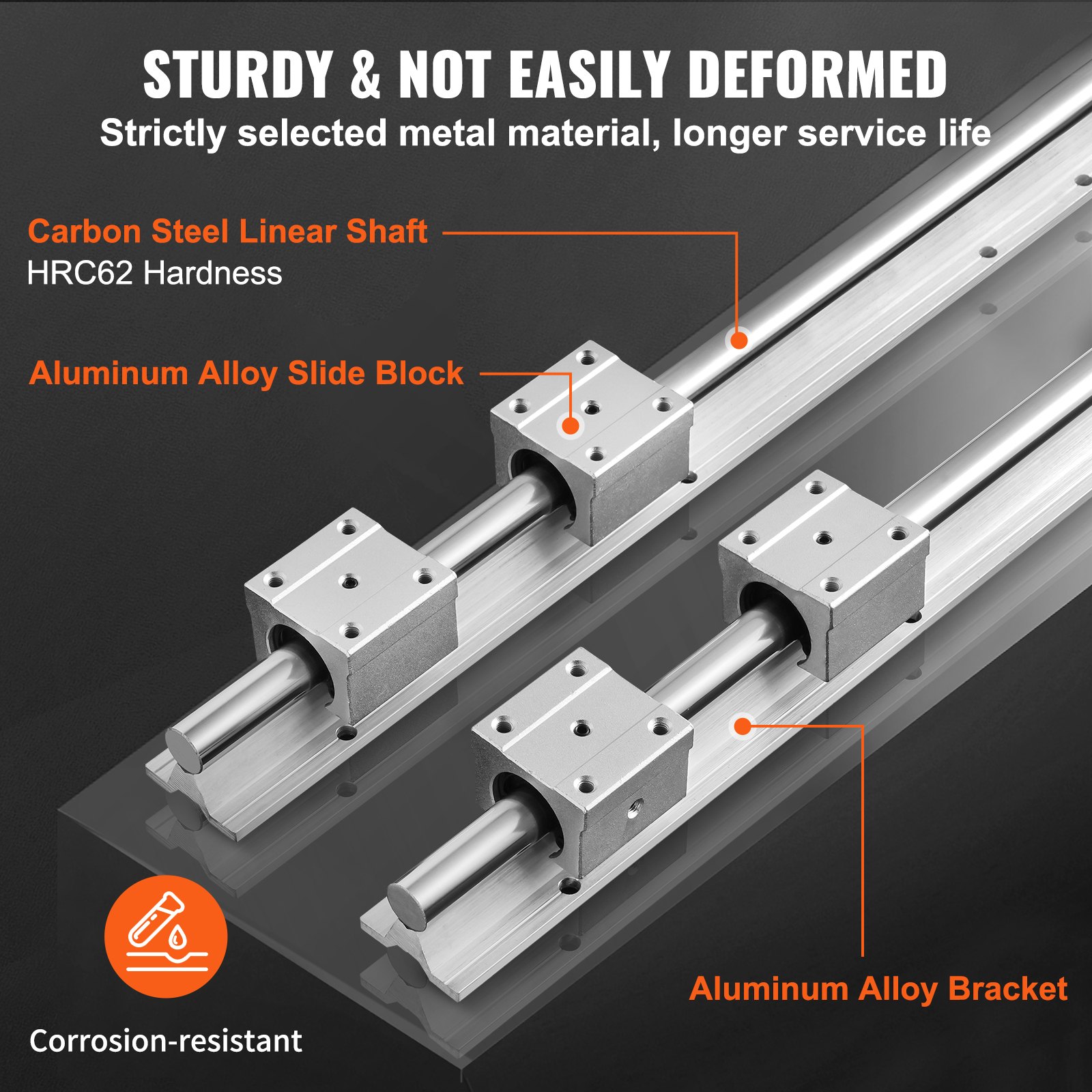 Linear Guide Rail Set, SBR20 1800mm, 2 PCS 70.9 in/1800 mm SBR20 Guide Rails and 4 PCS SBR20UU Slide Blocks, Linear Rails and Bearings Kit for Automated Machines DIY Project CNC Router Machines - Image 3