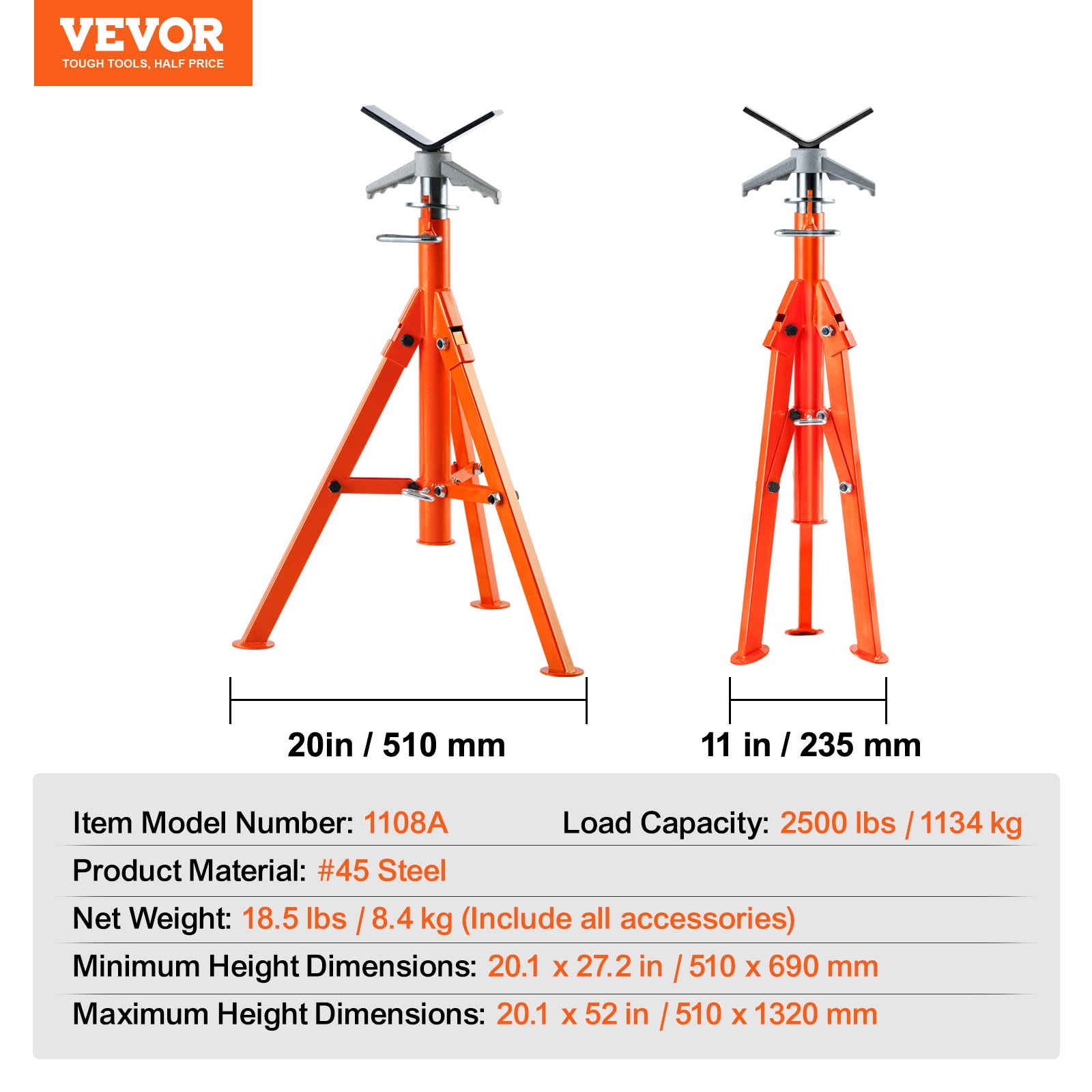 Pipe Stand, 2500LBS Heavy Duty Pipe Jack Stands, 27.2