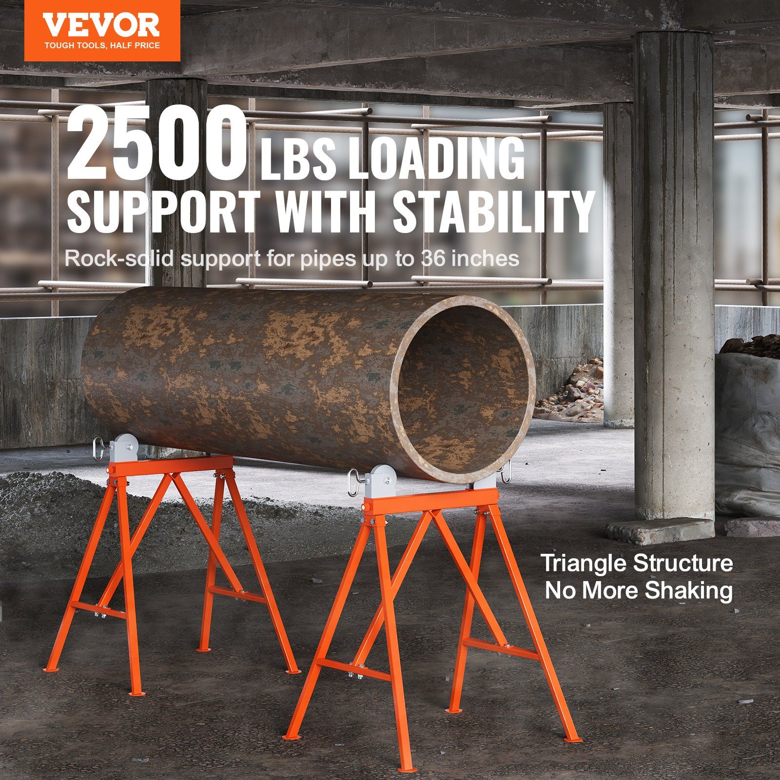 Pipe Stand with Roller Head 2500 LBS Load for 2-36 inches Pipes 45# Steel - Image 2